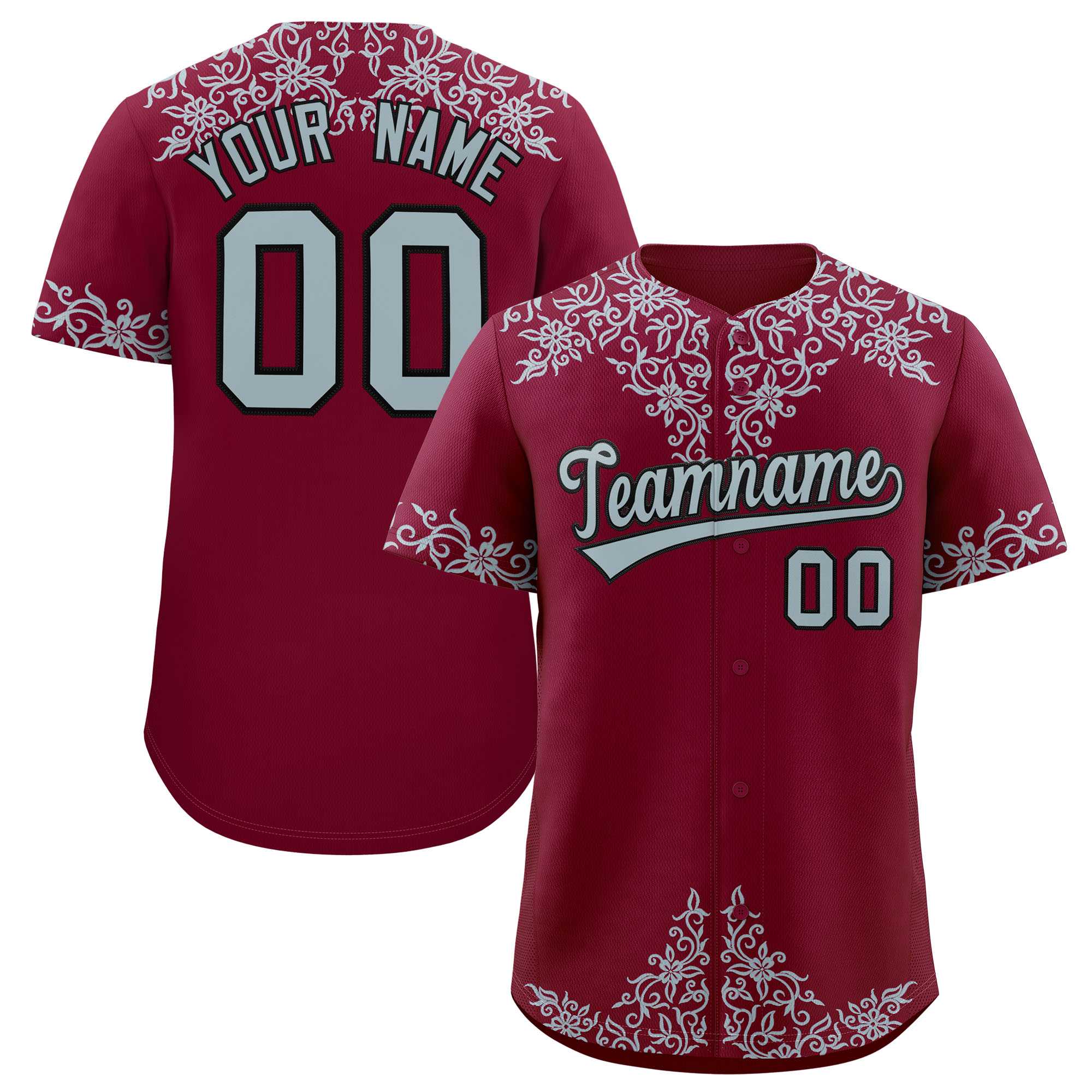 Custom Crimson Silver Baroque Style Personalized Baseball Jersey| KXKSHOP
