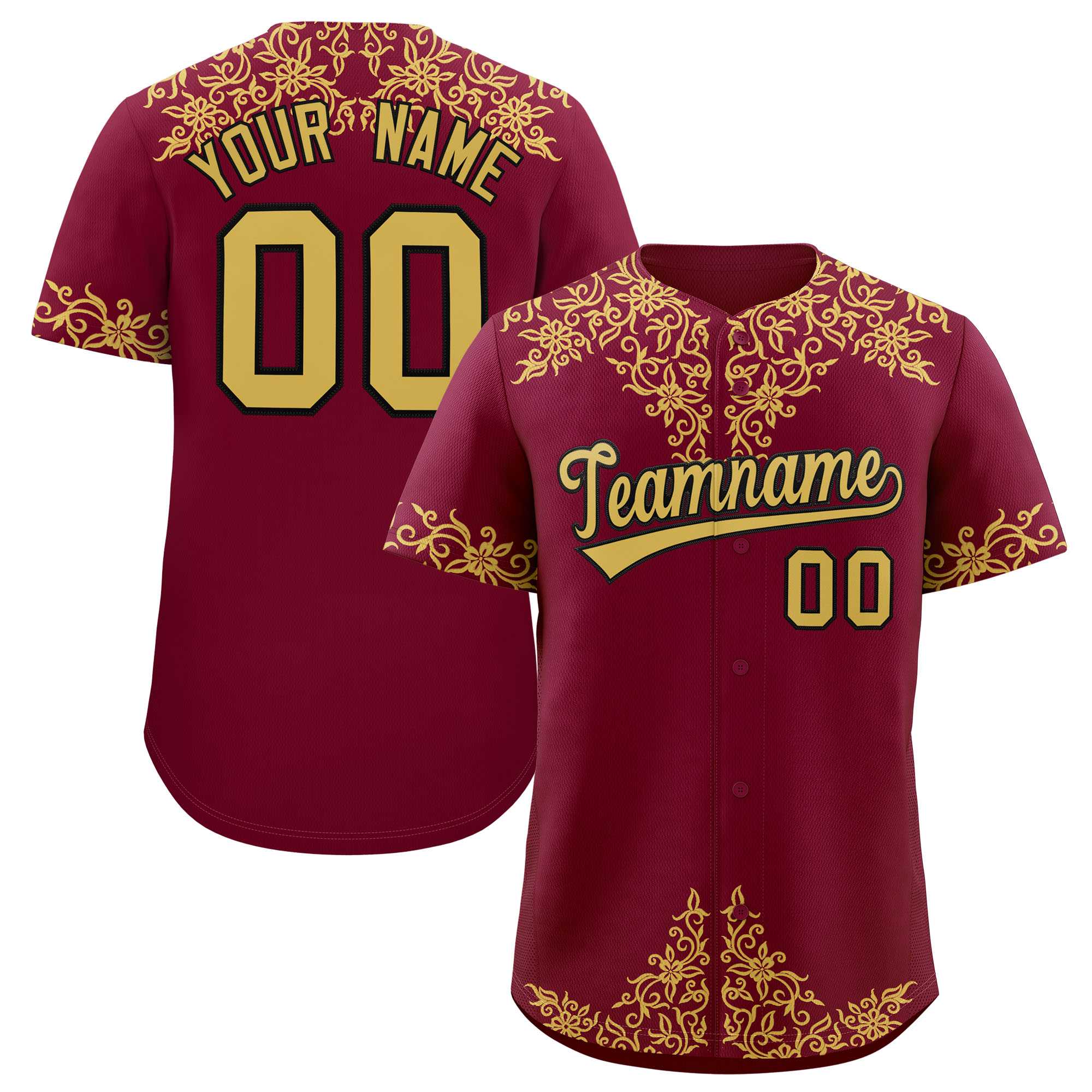 Custom Crimson Old Gold Baroque Style Personalized Baseball Jersey| KXKSHOP
