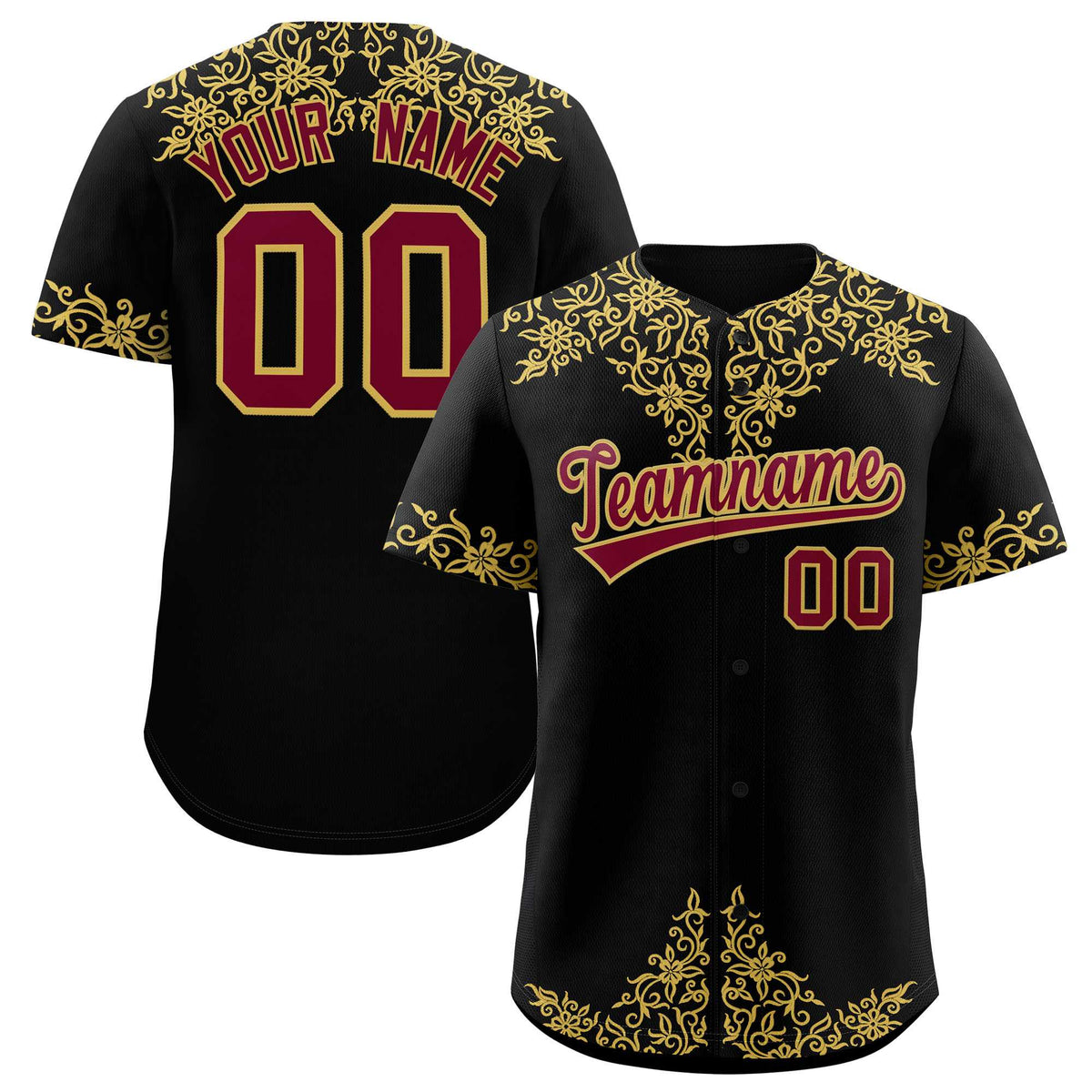 Custom Black Old Gold Baroque Style Personalized Baseball Jersey| KXKSHOP