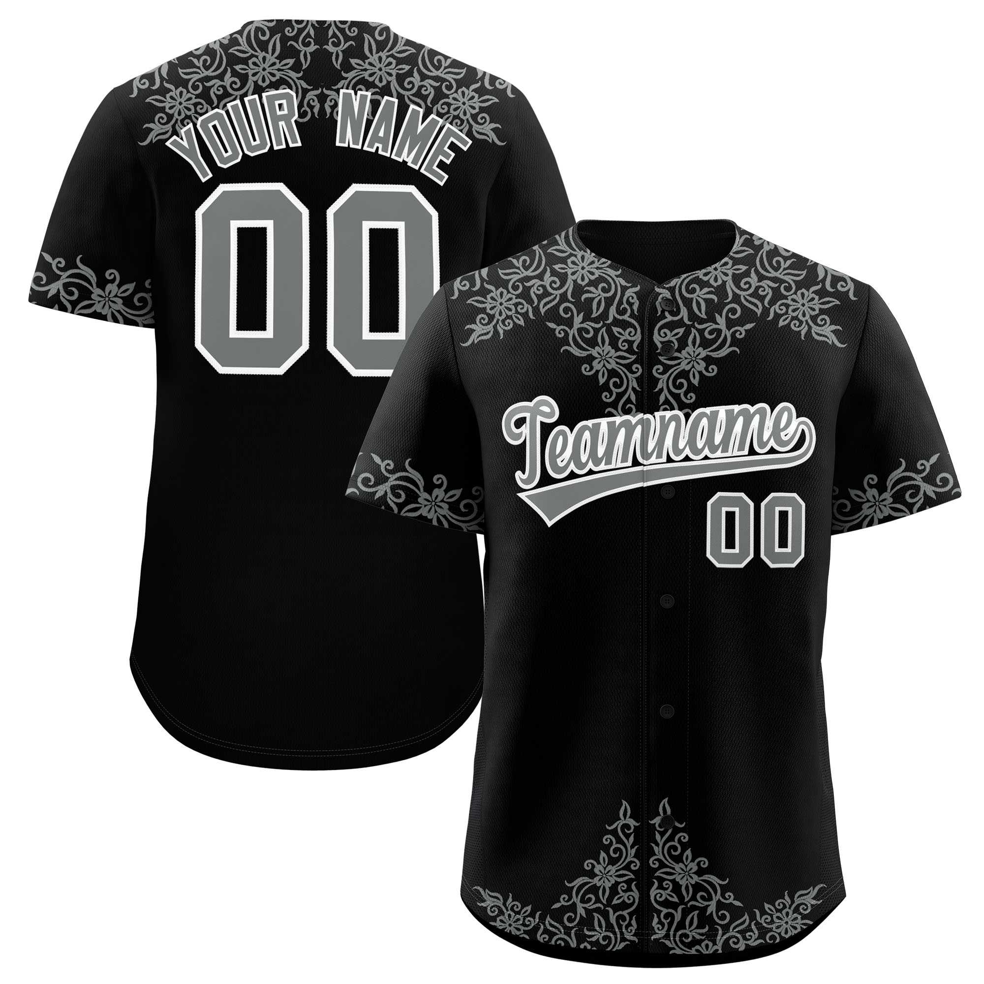 Custom Black Gray Baroque Style Personalized Baseball Jersey| KXKSHOP