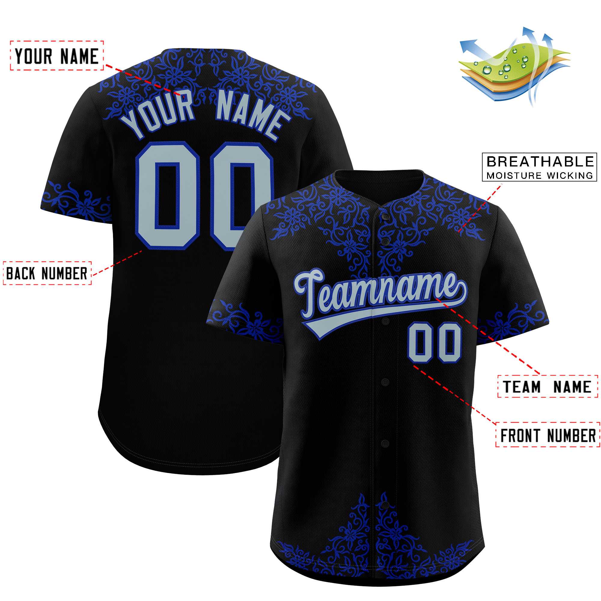 Custom Black Royal Baroque Style Personalized Baseball Jersey| KXKSHOP