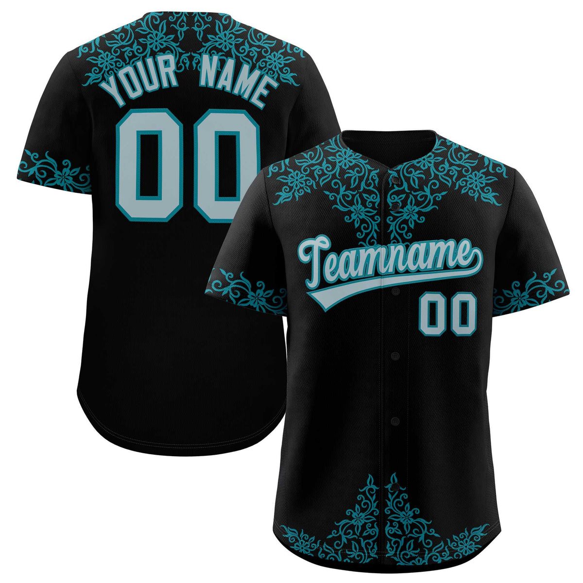 Custom Black Teal Baroque Style Personalized Baseball Jersey| KXKSHOP