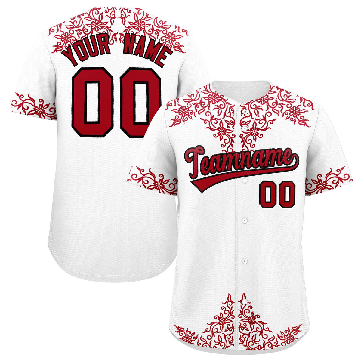 Custom White Red Baroque Style Personalized Baseball Jersey| KXKSHOP