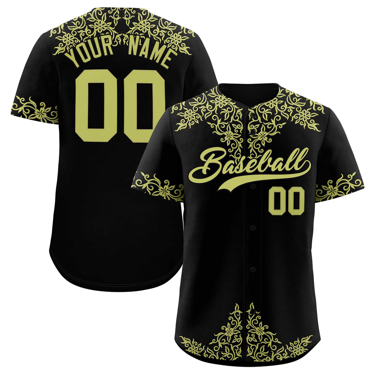 Custom Black Champagne Baroque Style Personalized Baseball Jersey| KXKSHOP