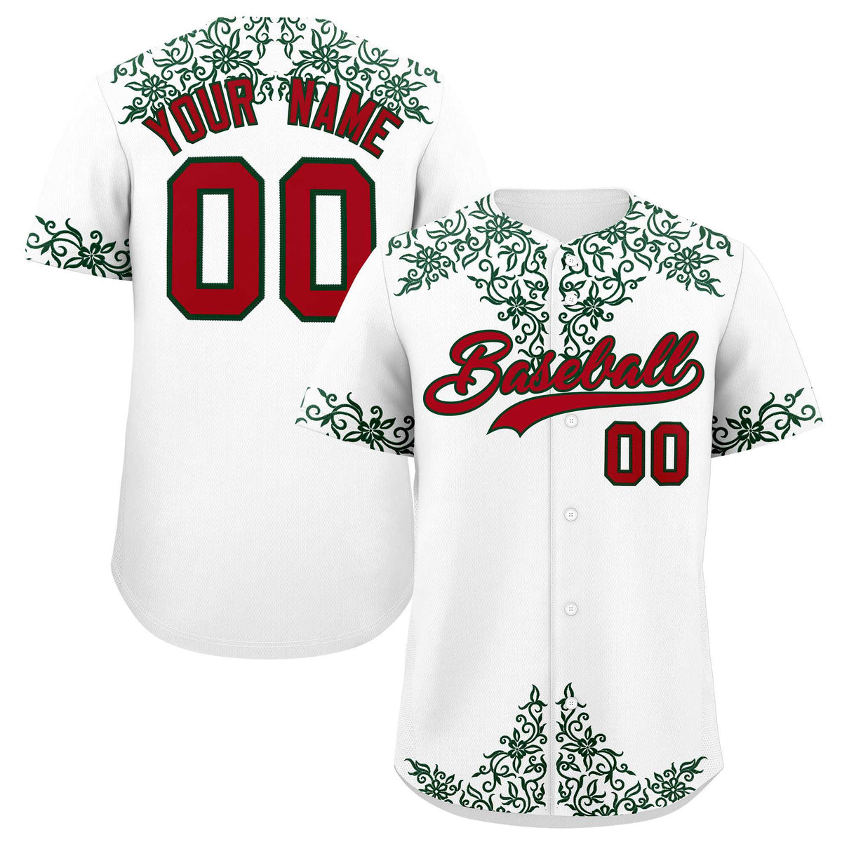 Custom White Green Baroque Style Personalized Baseball Jersey| KXKSHOP