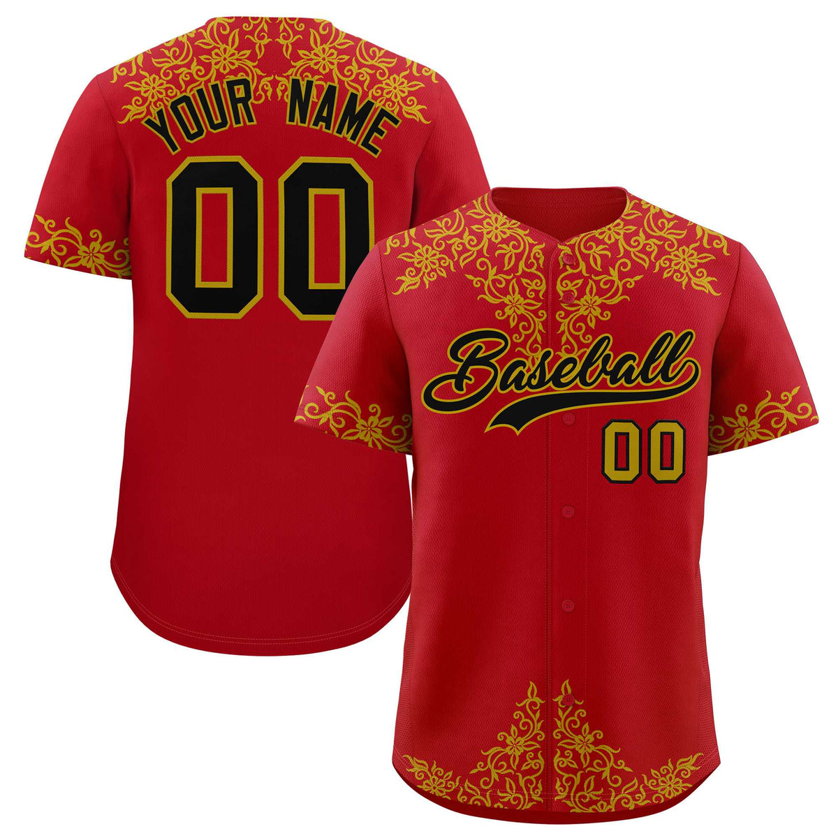 Custom Red Old Gold Baroque Style Personalized Baseball Jersey| KXKSHOP