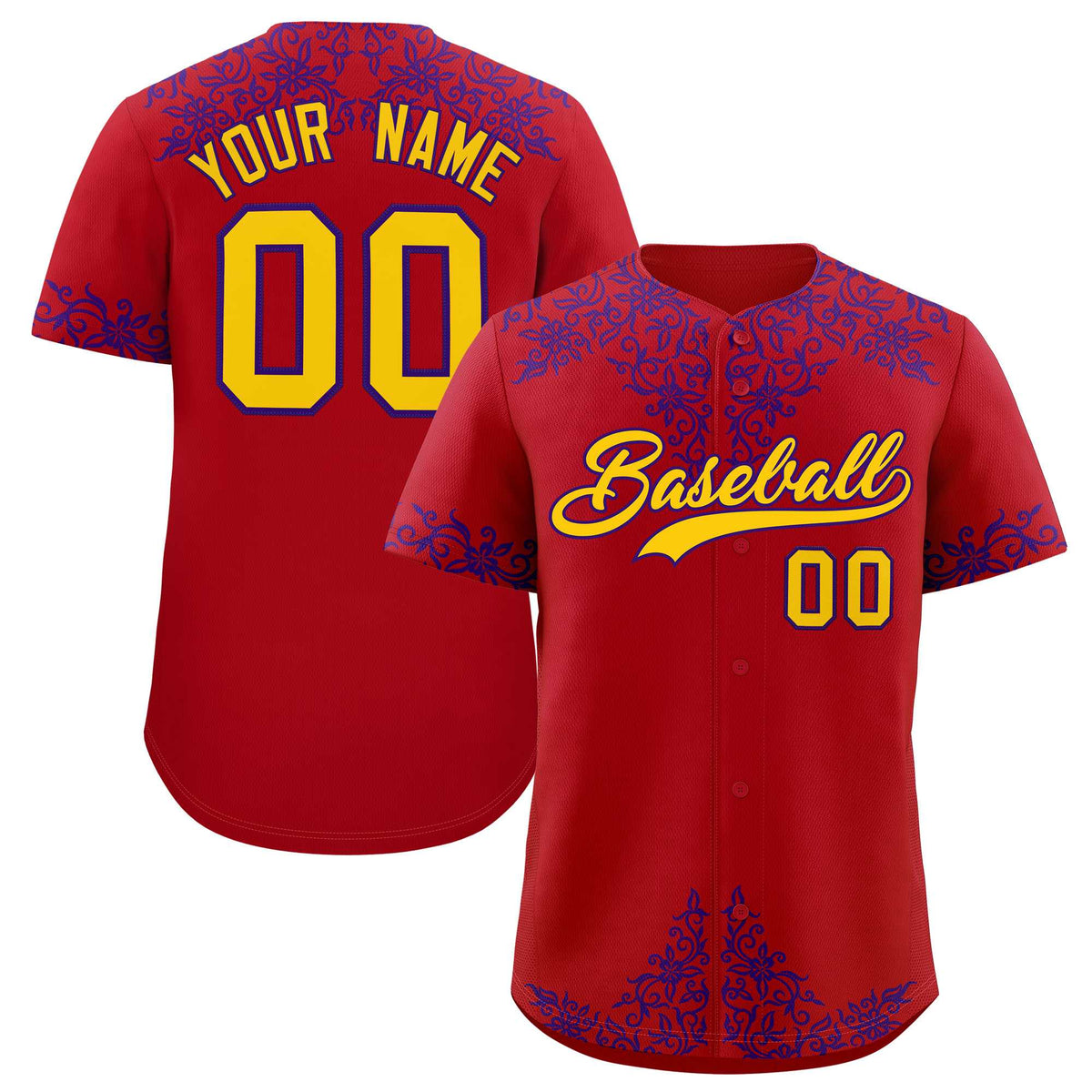 Custom Red Purple Baroque Style Personalized Baseball Jersey| KXKSHOP