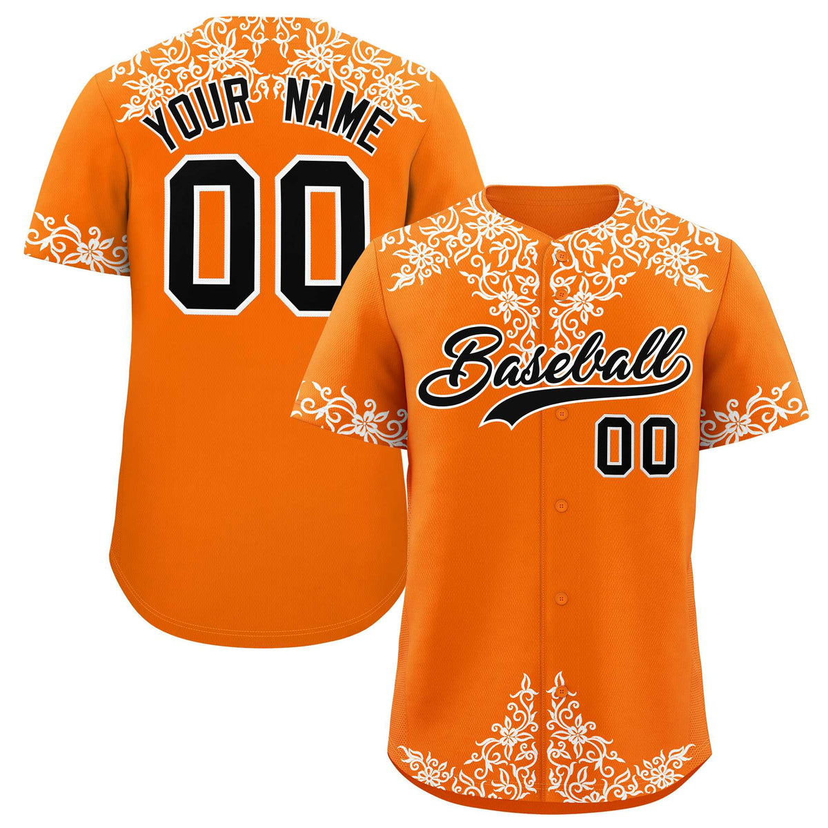 Custom Orange White Baroque Style Personalized Baseball Jersey| KXKSHOP