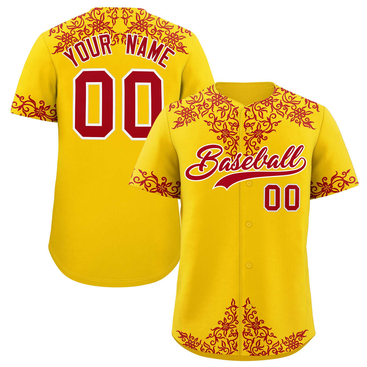 Custom Gold Red Baroque Style Personalized Baseball Jersey| KXKSHOP