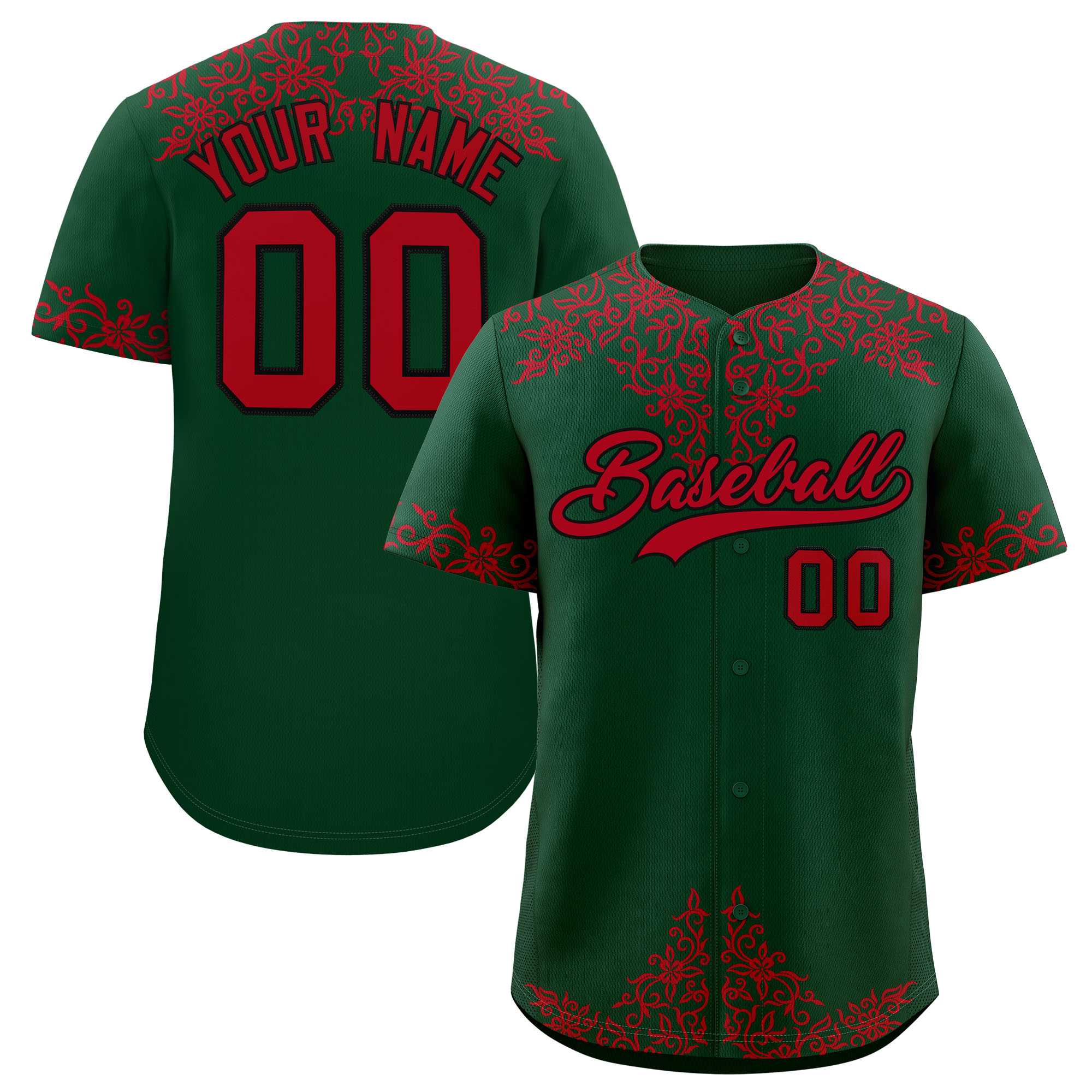 Custom Green Red Baroque Style Personalized Baseball Jersey| KXKSHOP