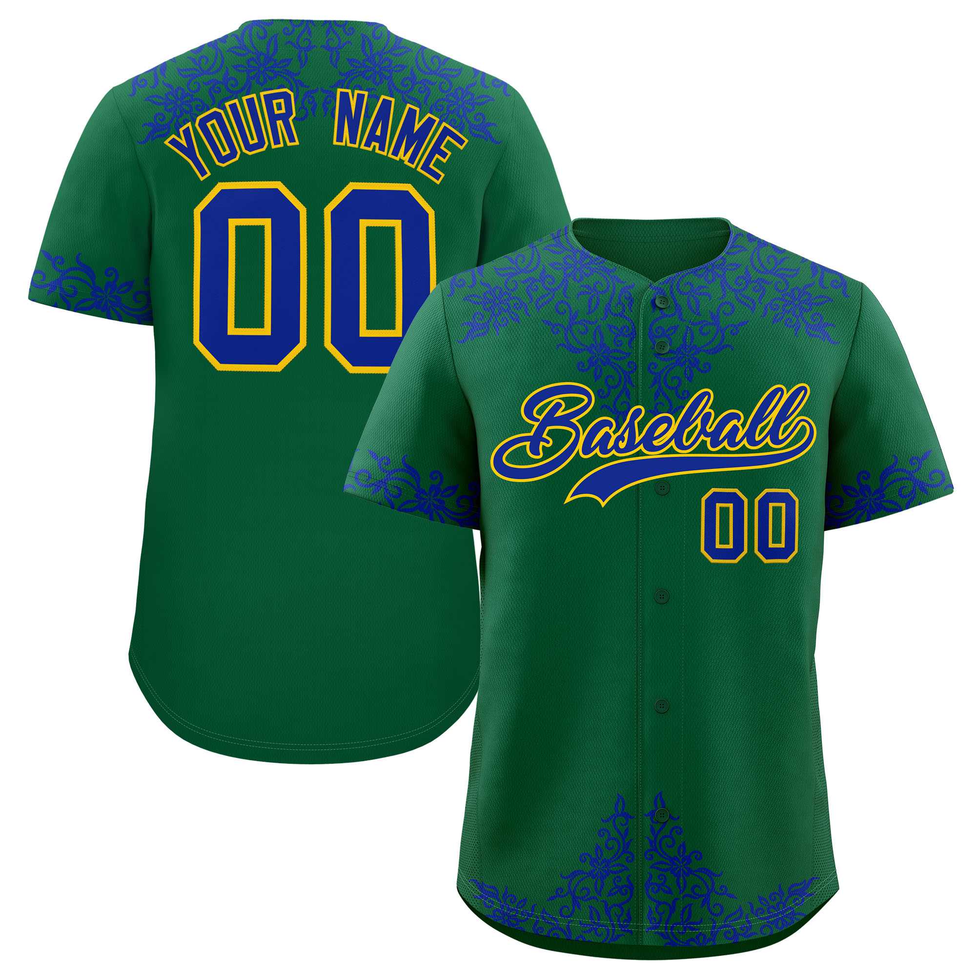 Custom Kelly Green Royal Baroque Style Personalized Baseball Jersey| KXKSHOP