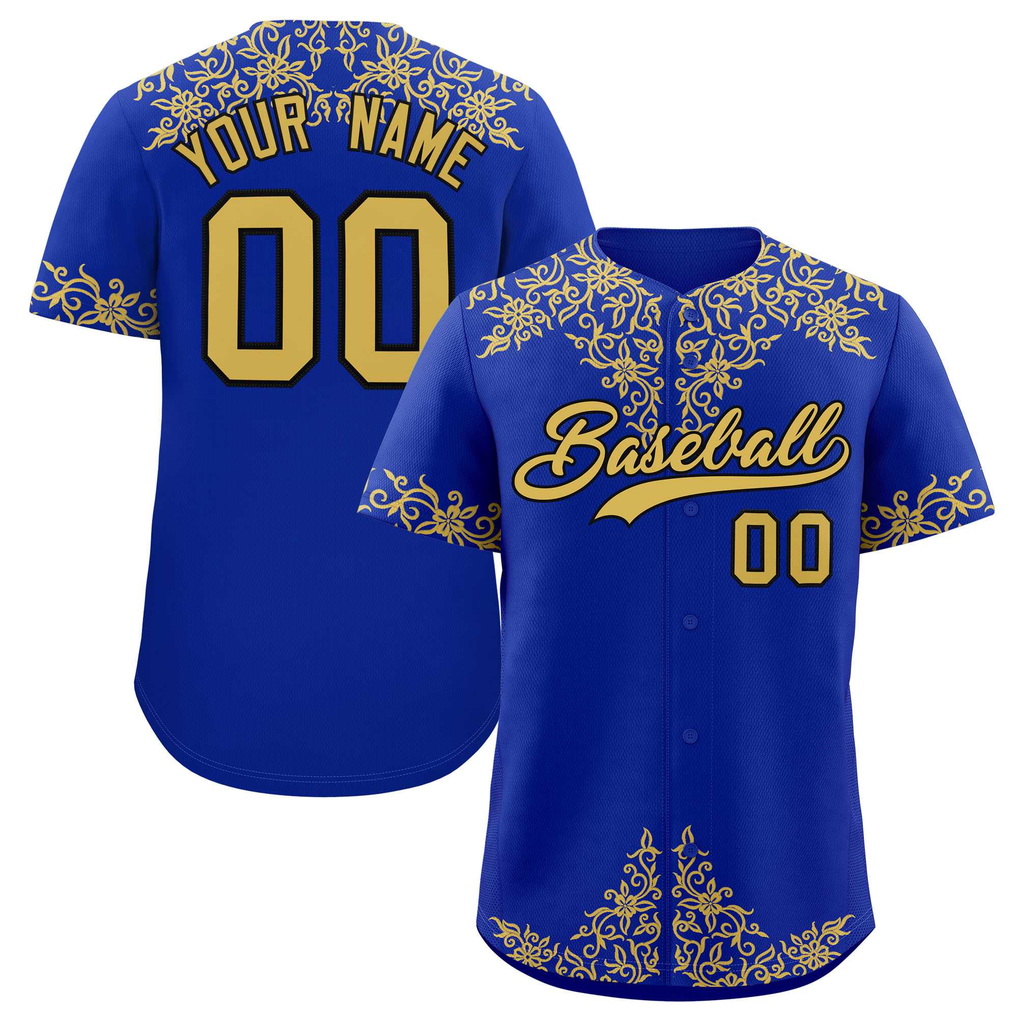 Custom Royal Old Gold Baroque Style Personalized Baseball Jersey| KXKSHOP