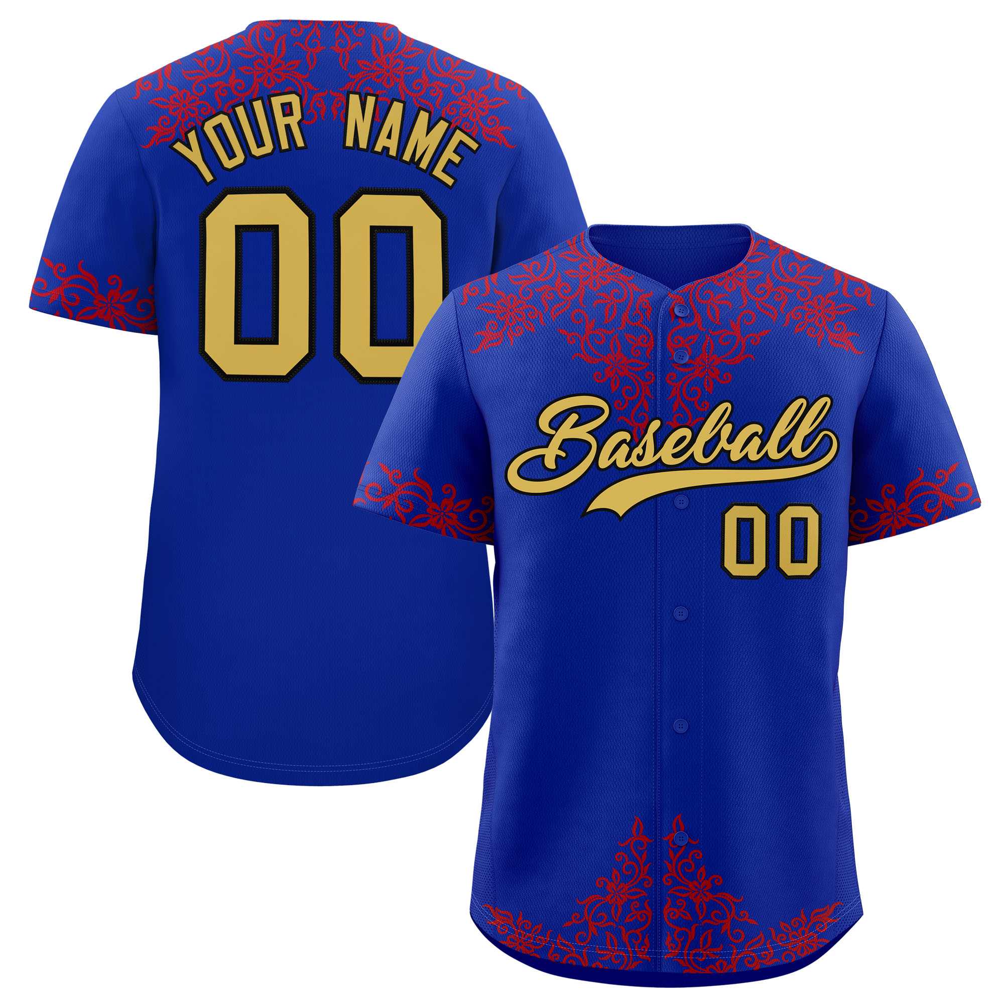 Custom Royal Red Baroque Style Personalized Baseball Jersey| KXKSHOP