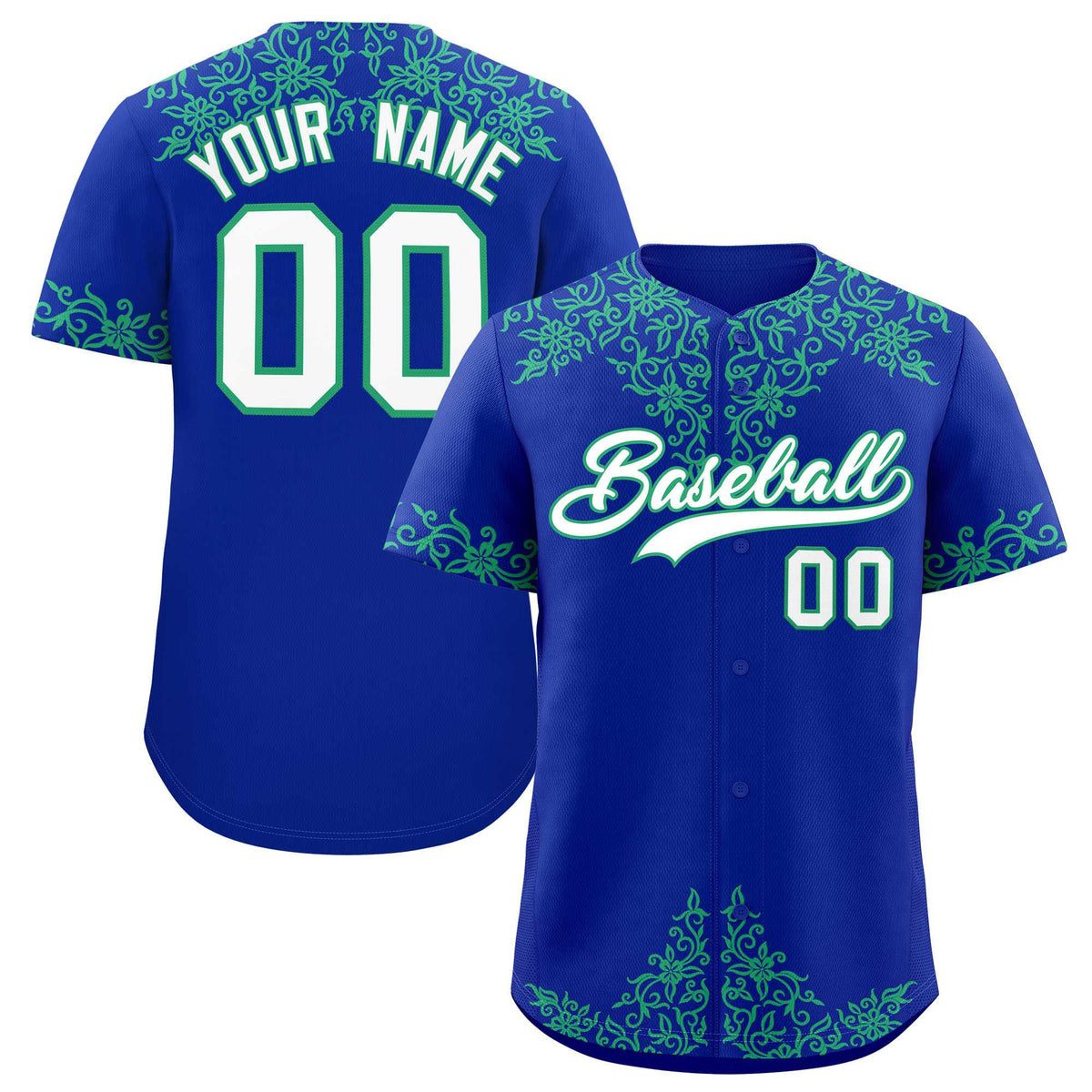 Custom Royal Bright Green Baroque Style Personalized Baseball Jersey| KXKSHOP