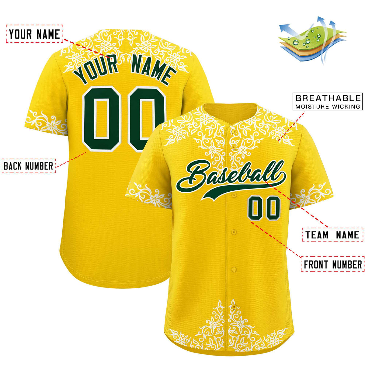 Custom Gold White Baroque Style Personalized Baseball Jersey| KXKSHOP