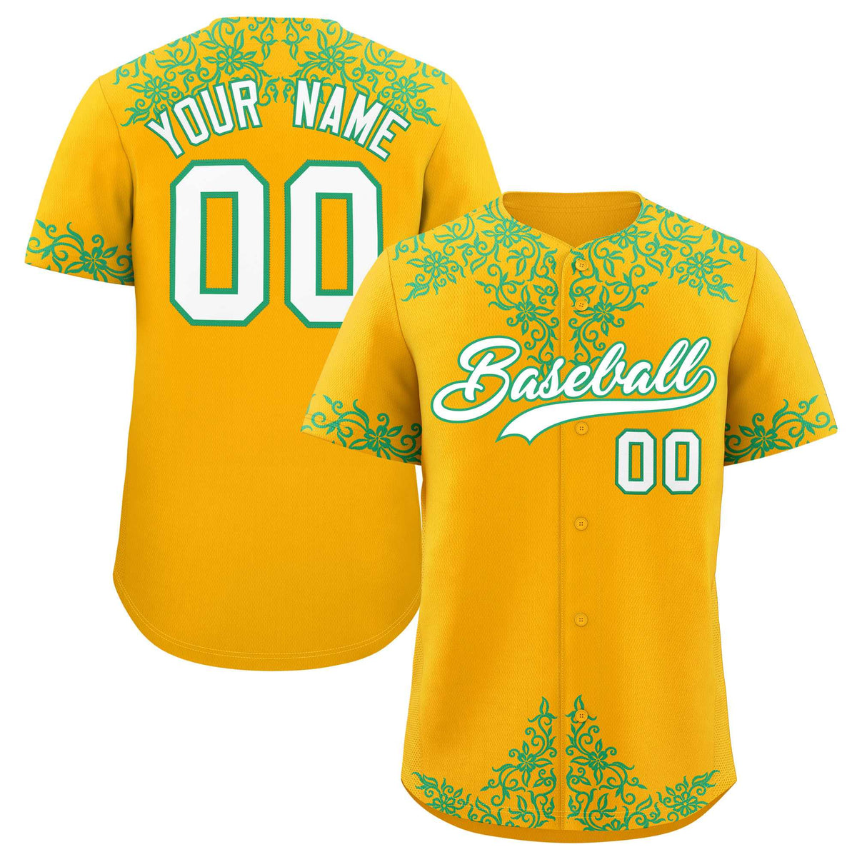 Custom Yellow Bright Green Baroque Style Personalized Baseball Jersey| KXKSHOP