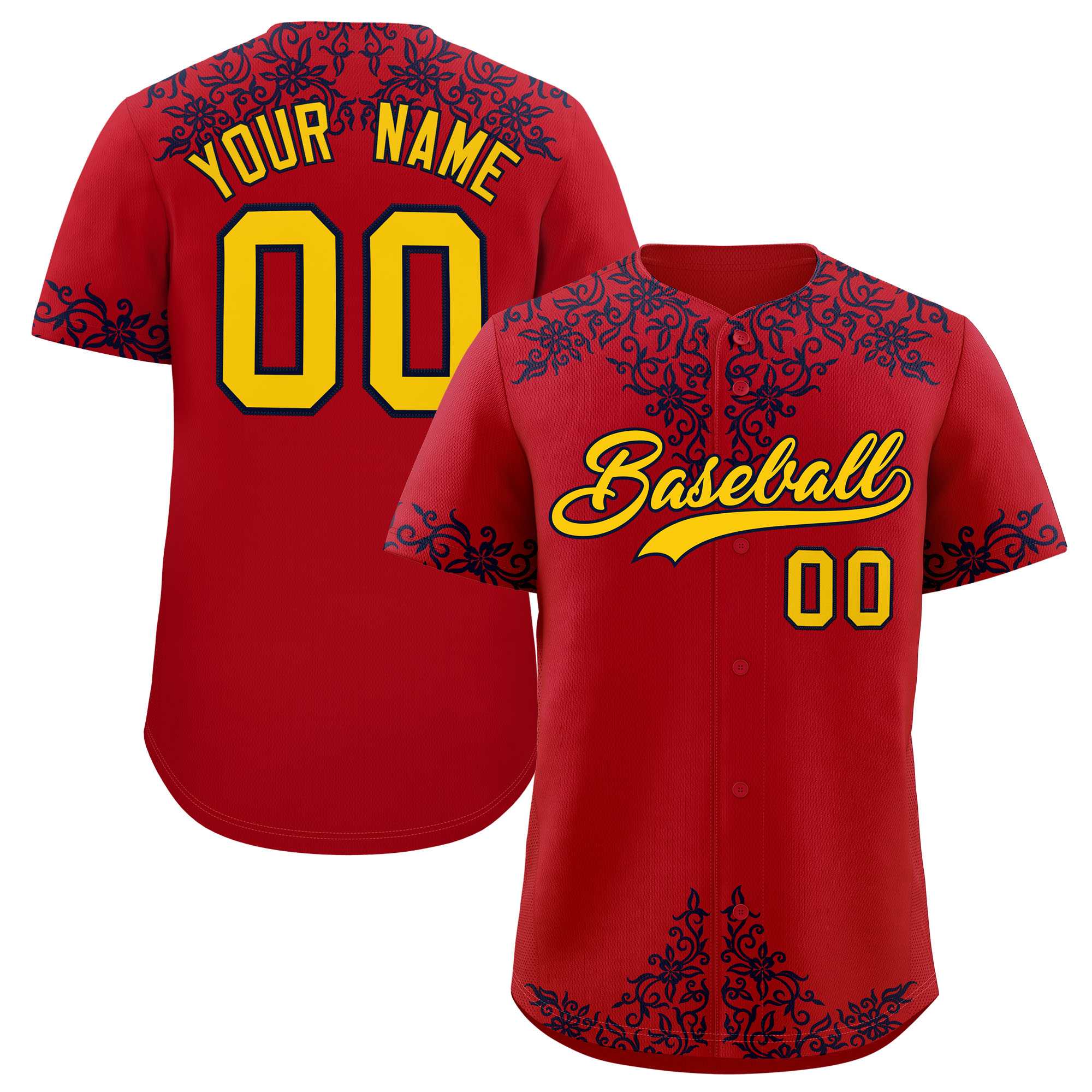 Custom Red Navy Baroque Style Personalized Baseball Jersey| KXKSHOP