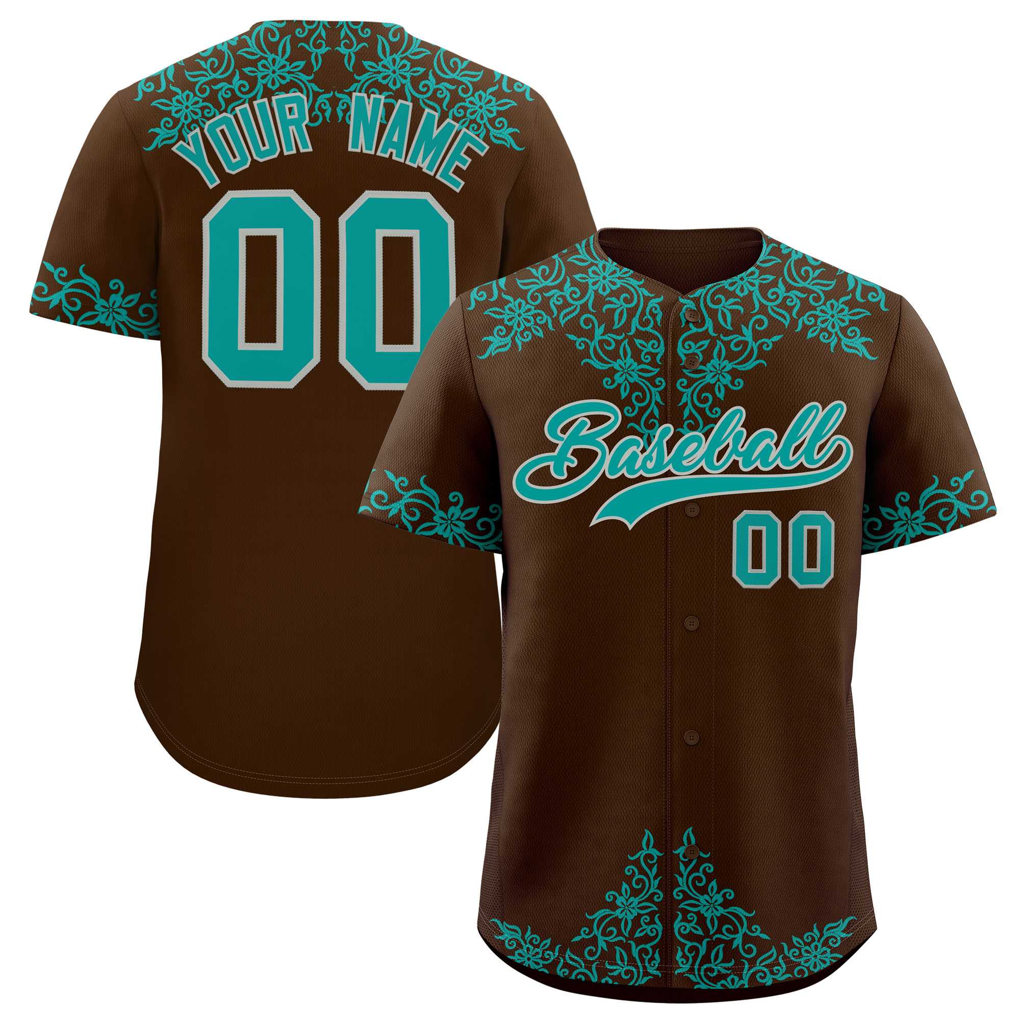 Custom Brown Teal Baroque Style Personalized Baseball Jersey| KXKSHOP
