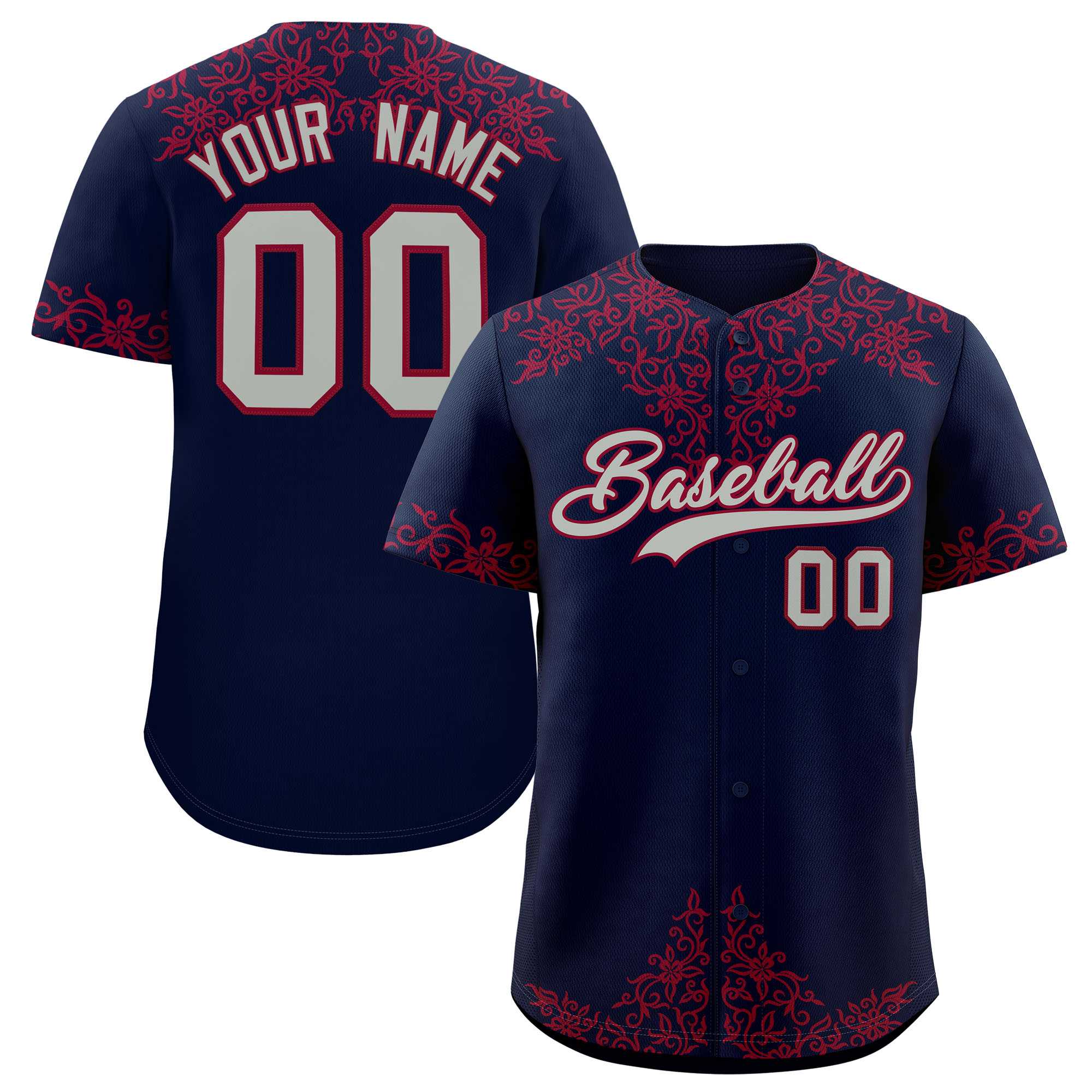 Custom Navy Crimson Baroque Style Personalized Baseball Jersey| KXKSHOP