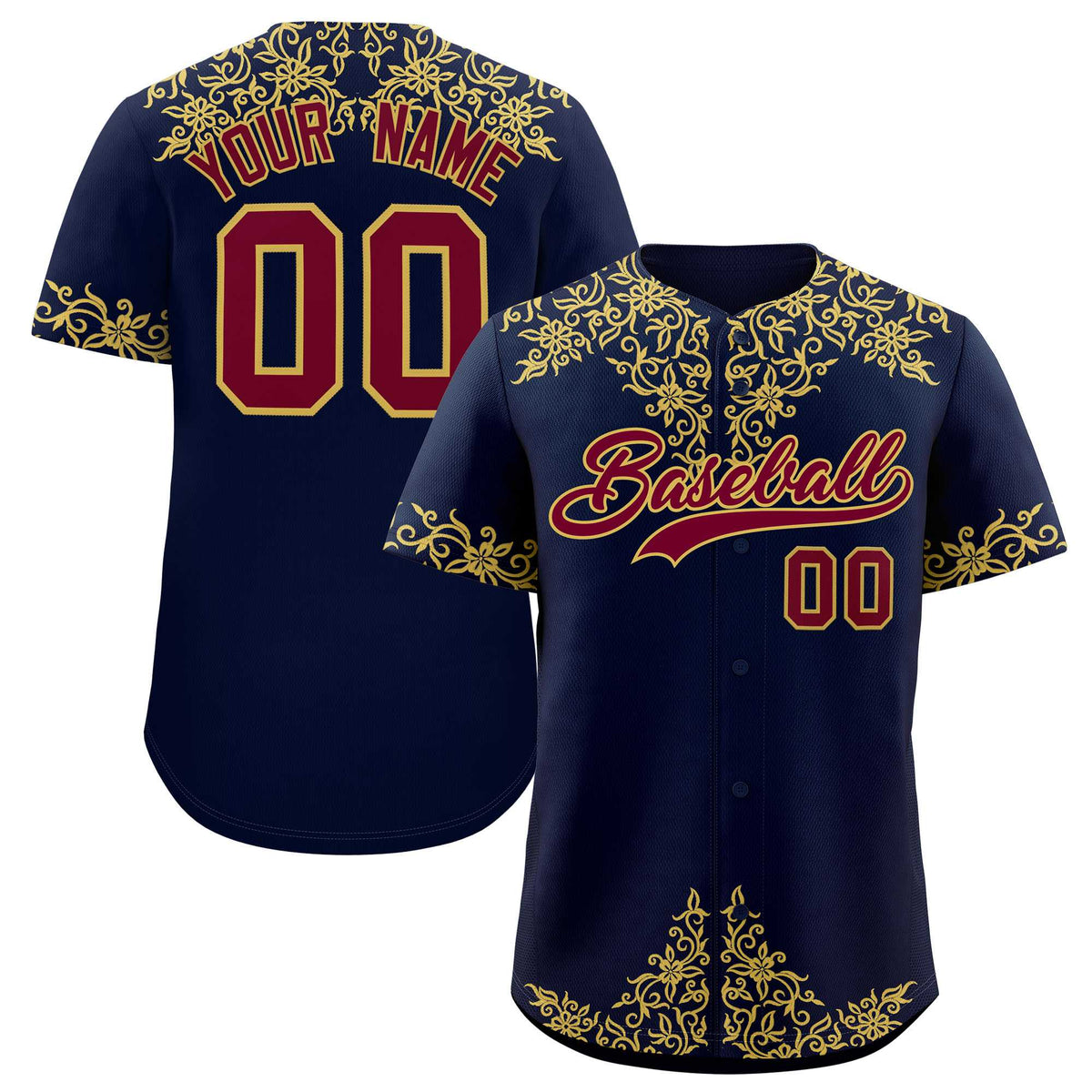 Custom Navy Old Gold Baroque Style Personalized Baseball Jersey| KXKSHOP