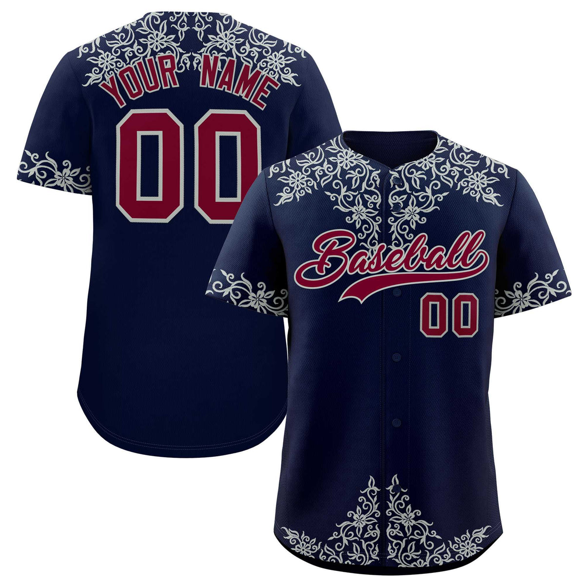 Custom Navy Silver Baroque Style Personalized Baseball Jersey| KXKSHOP