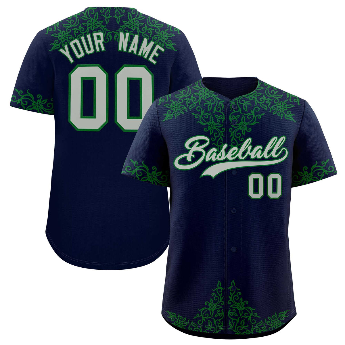 Custom Navy Kelly Green Baroque Style Personalized Baseball Jersey| KXKSHOP
