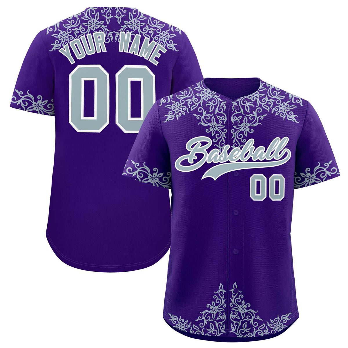 Custom Purple Silver Baroque Style Personalized Baseball Jersey| KXKSHOP
