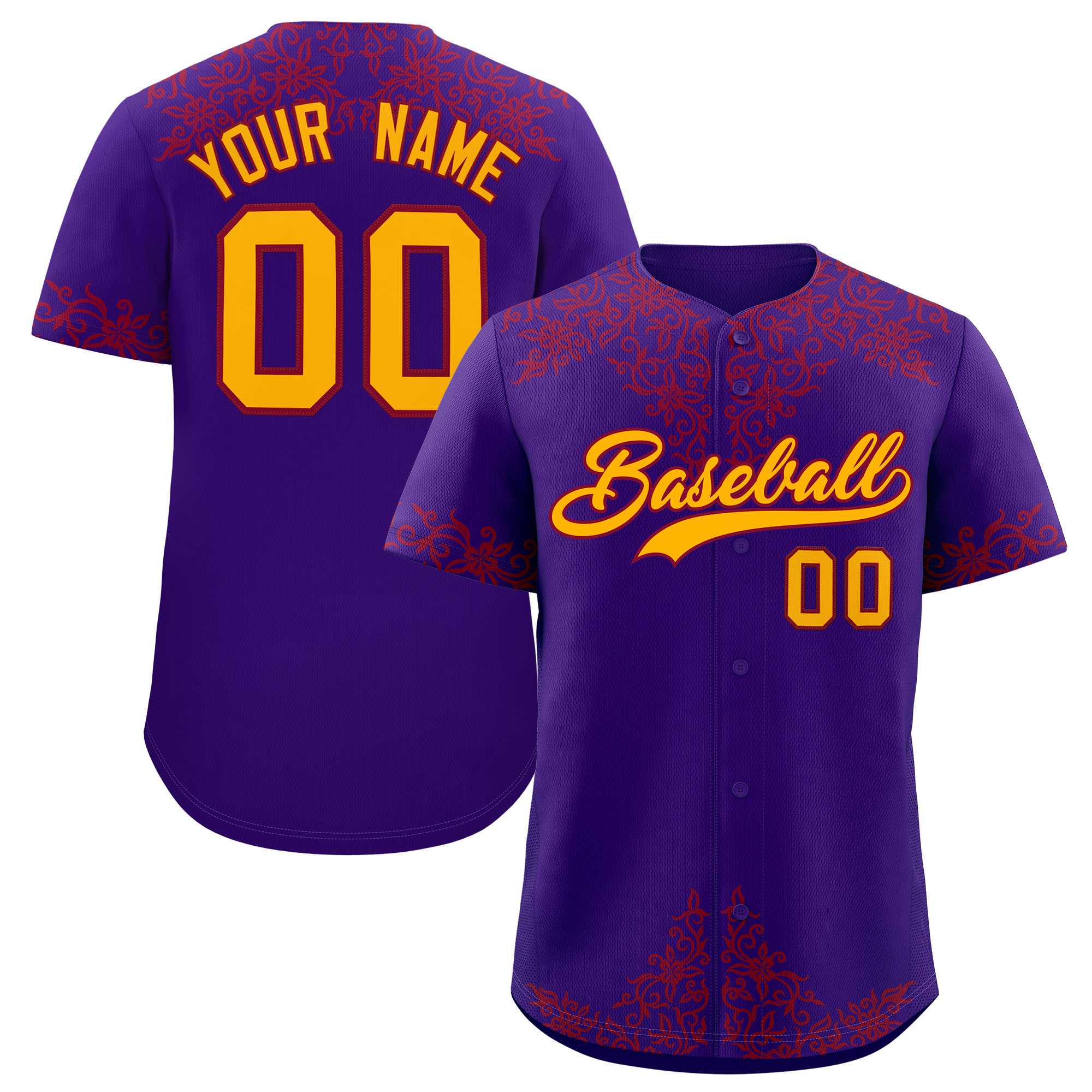 Custom Purple Crimson Baroque Style Personalized Baseball Jersey| KXKSHOP