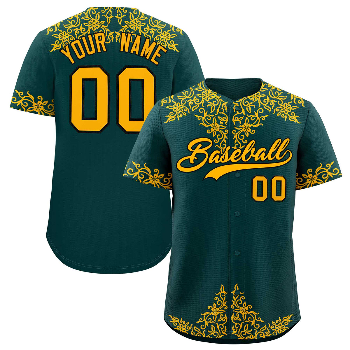 Custom Midnight Green Gold Baroque Style Personalized Baseball Jersey| KXKSHOP