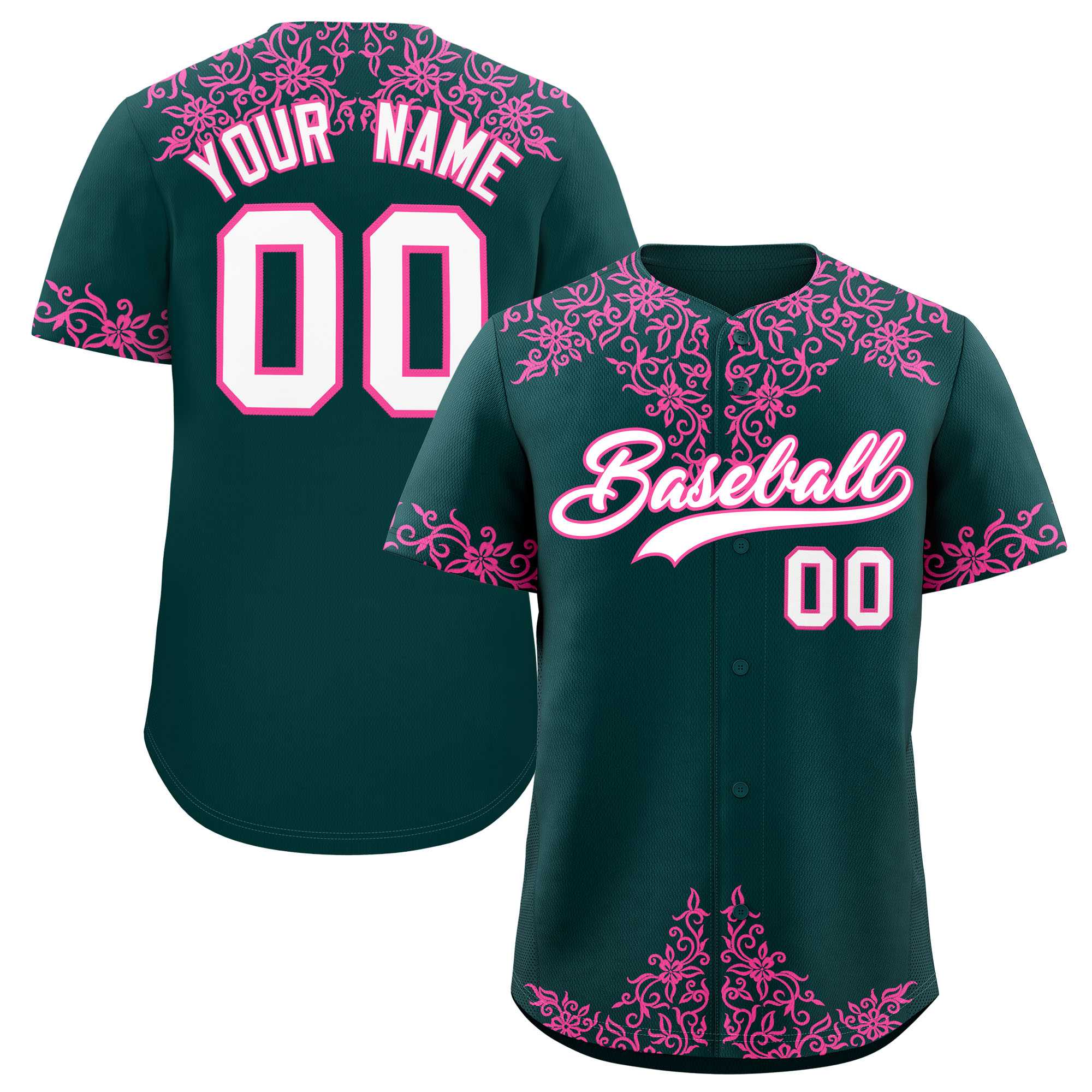 Custom Midnight Green Pink Baroque Style Personalized Baseball Jersey| KXKSHOP