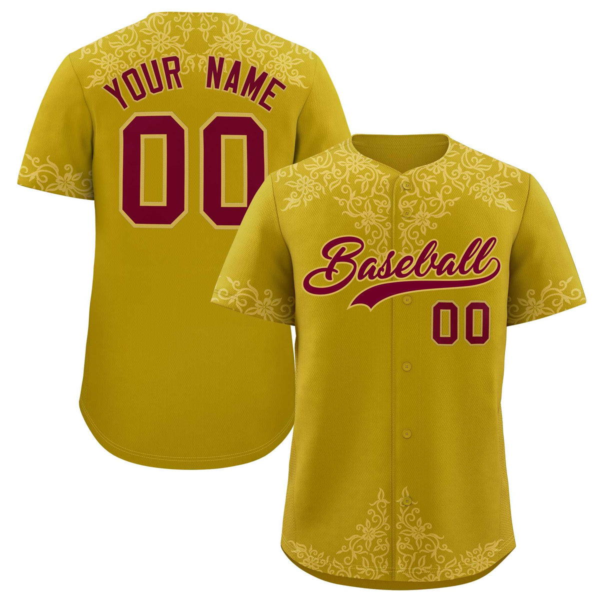 Custom Old Gold Old Gold Baroque Style Personalized Baseball Jersey| KXKSHOP
