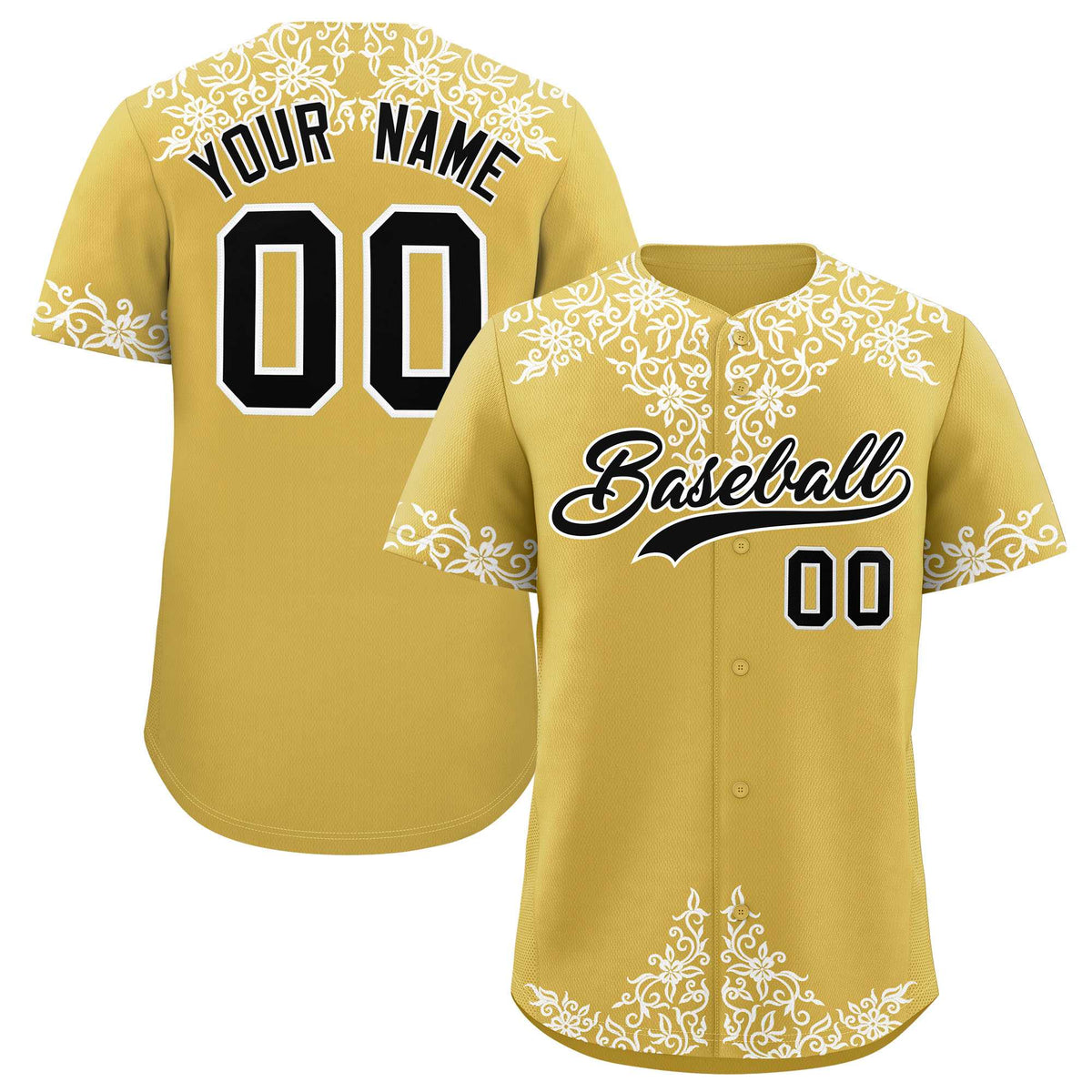 Custom Old Gold White Baroque Style Personalized Baseball Jersey| KXKSHOP