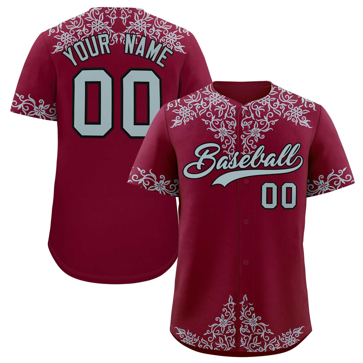 Custom Crimson Silver Baroque Style Personalized Baseball Jersey| KXKSHOP