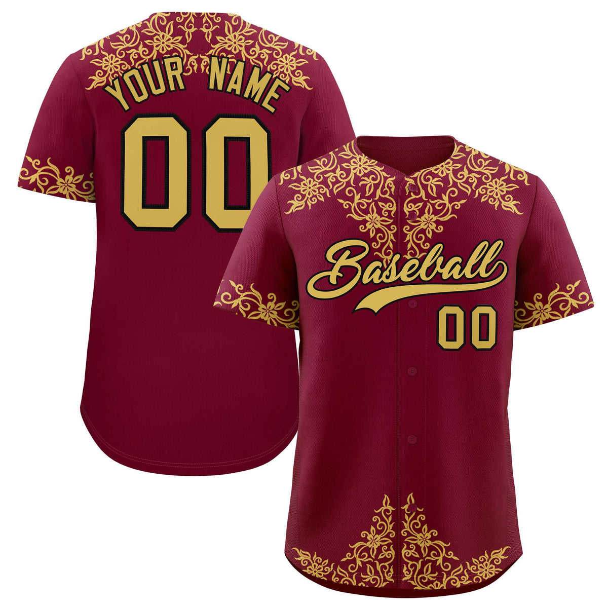 Custom Crimson Old Gold Baroque Style Personalized Baseball Jersey| KXKSHOP