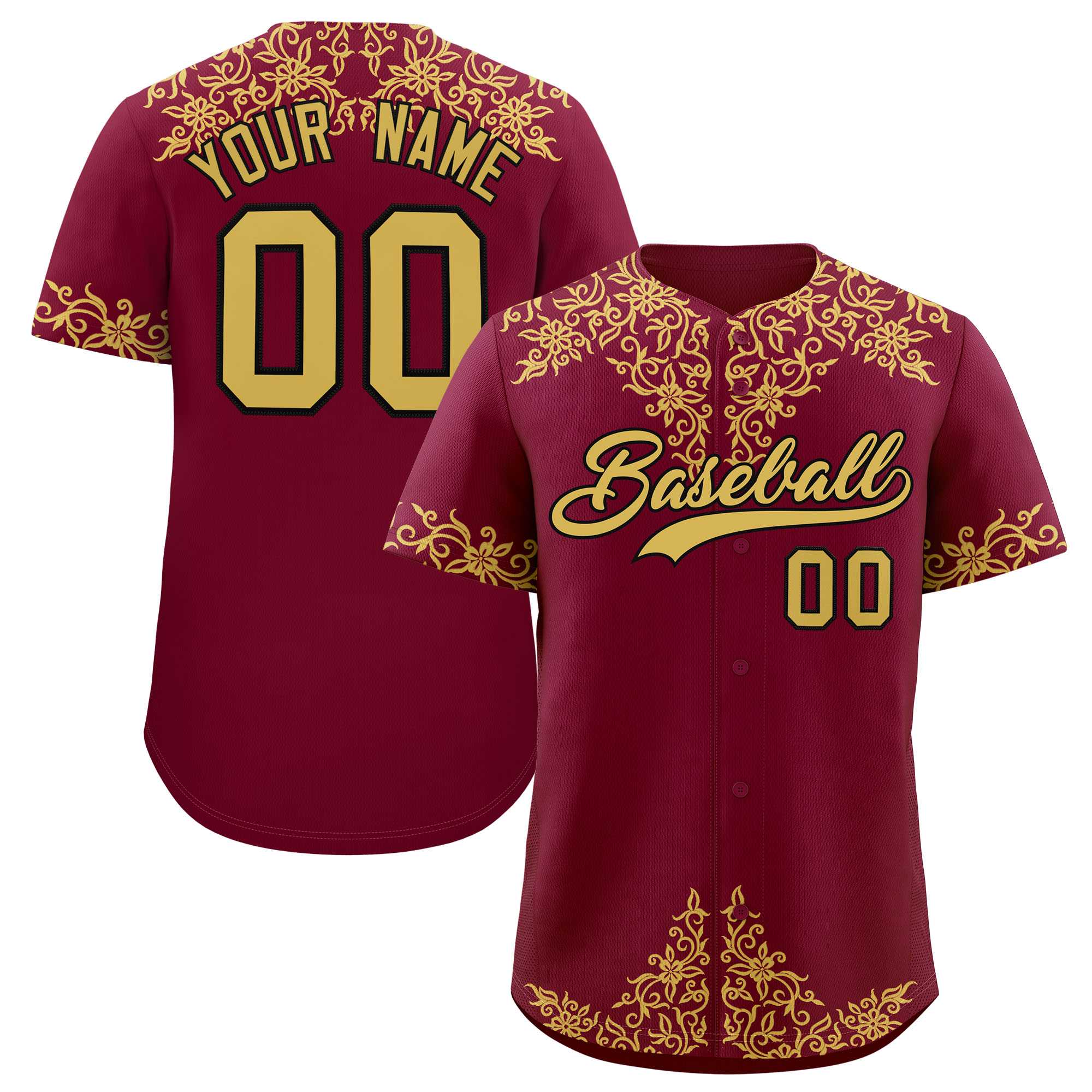 Custom Crimson Old Gold Baroque Style Personalized Baseball Jersey| KXKSHOP