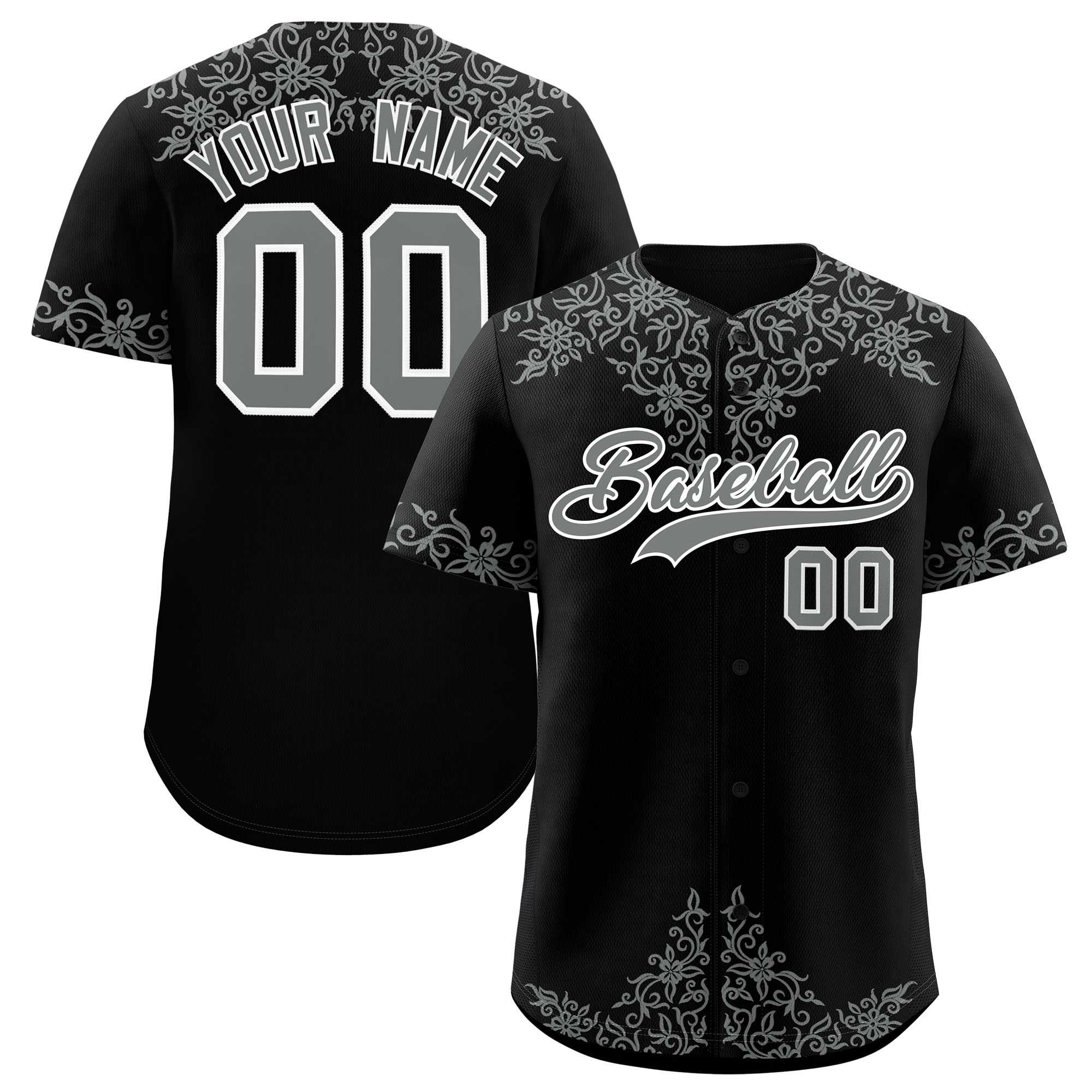 Custom Black Gray Baroque Style Personalized Baseball Jersey| KXKSHOP
