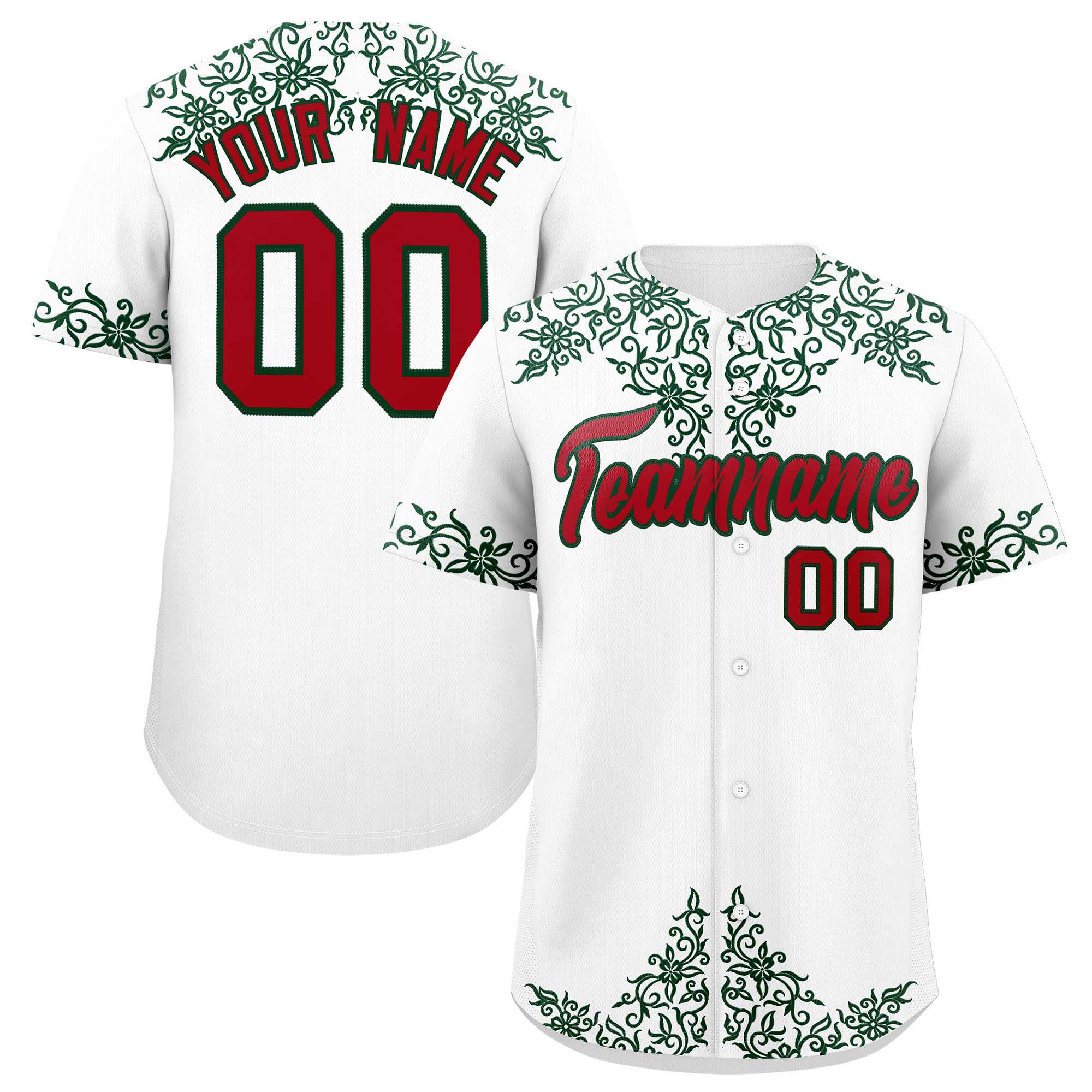 Custom White Green Baroque Style Personalized Baseball Jersey| KXKSHOP