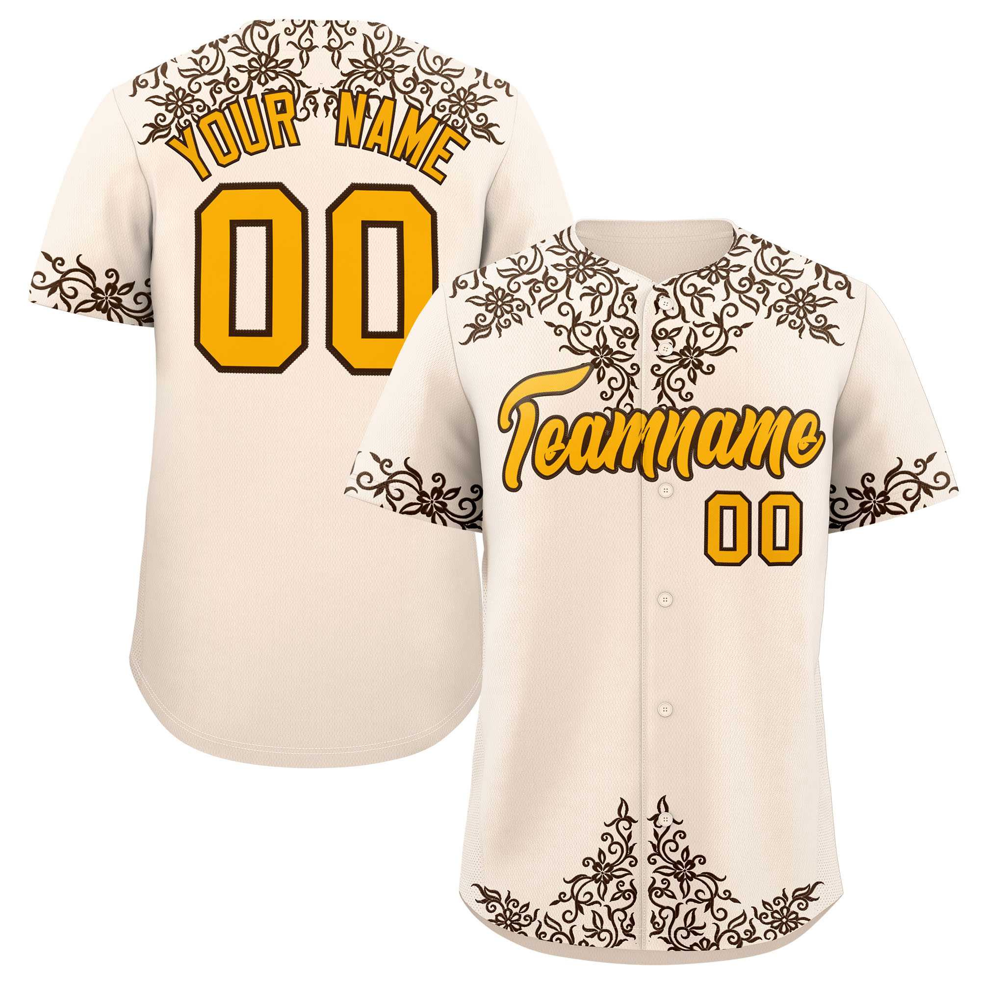 Custom Cream Brown Baroque Style Personalized Baseball Jersey| KXKSHOP