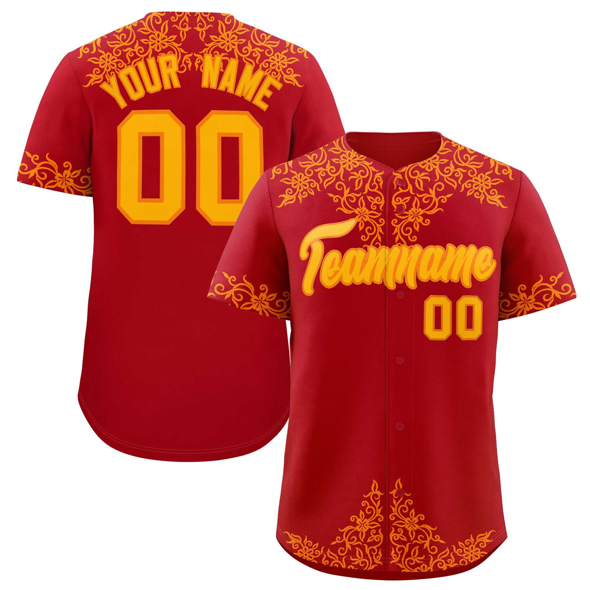 Custom Red Yellow Baroque Style Personalized Baseball Jersey| KXKSHOP