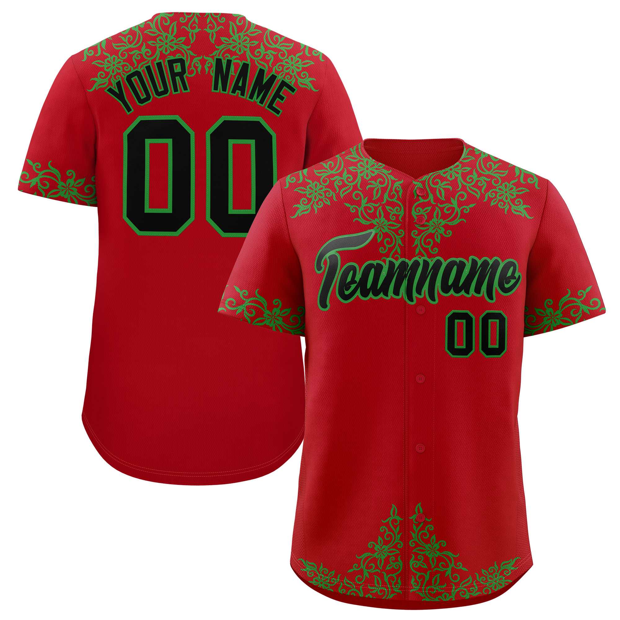 Custom Red Kelly Green Baroque Style Personalized Baseball Jersey| KXKSHOP