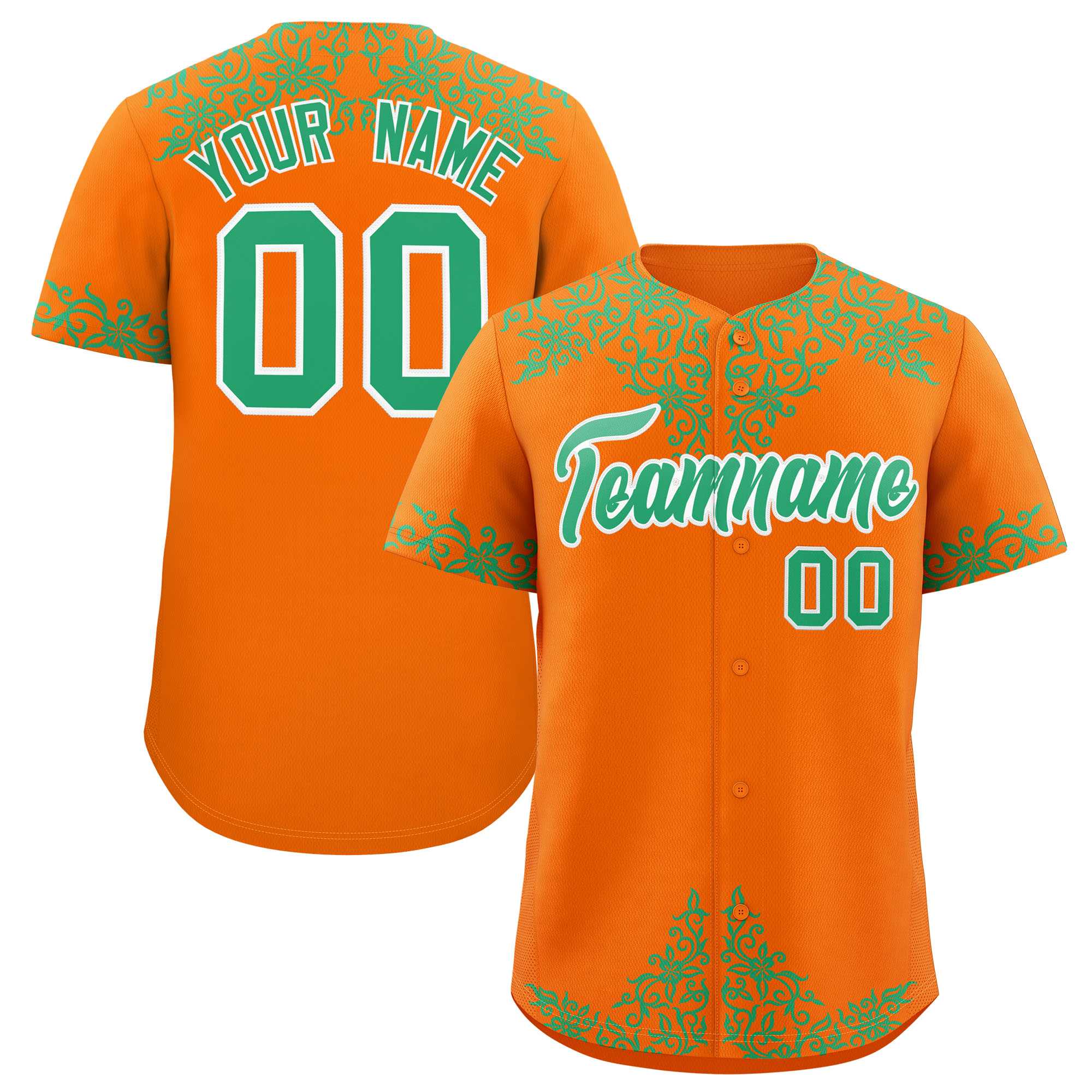 Custom Orange Bright Green Baroque Style Personalized Baseball Jersey| KXKSHOP