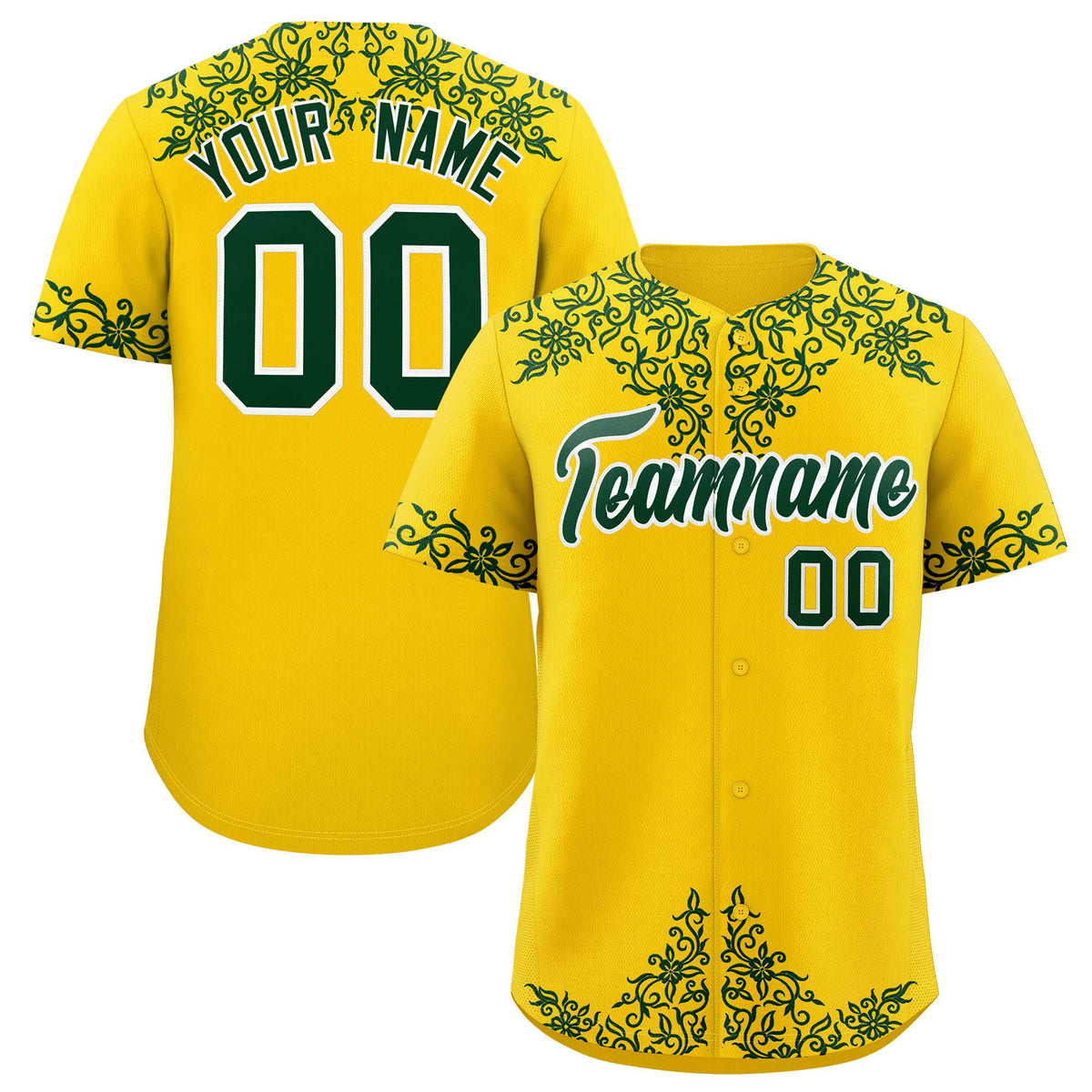 Custom Gold Green Baroque Style Personalized Baseball Jersey| KXKSHOP