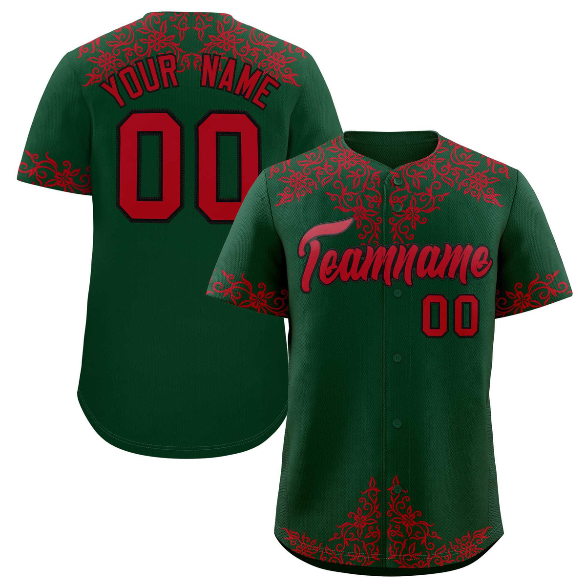Custom Green Red Baroque Style Personalized Baseball Jersey| KXKSHOP