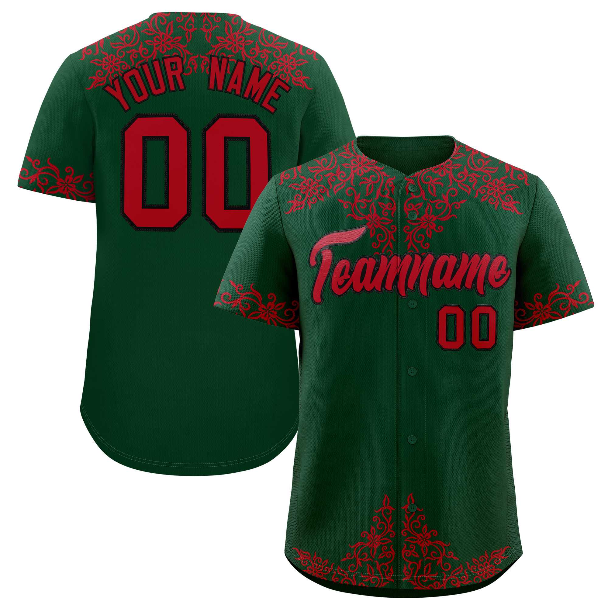 Custom Green Red Baroque Style Personalized Baseball Jersey| KXKSHOP
