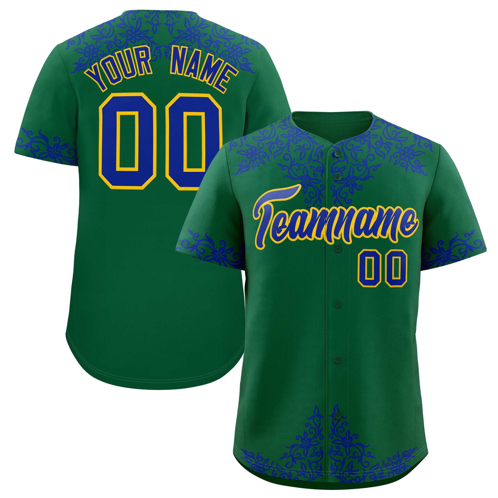 Custom Kelly Green Royal Baroque Style Personalized Baseball Jersey| KXKSHOP