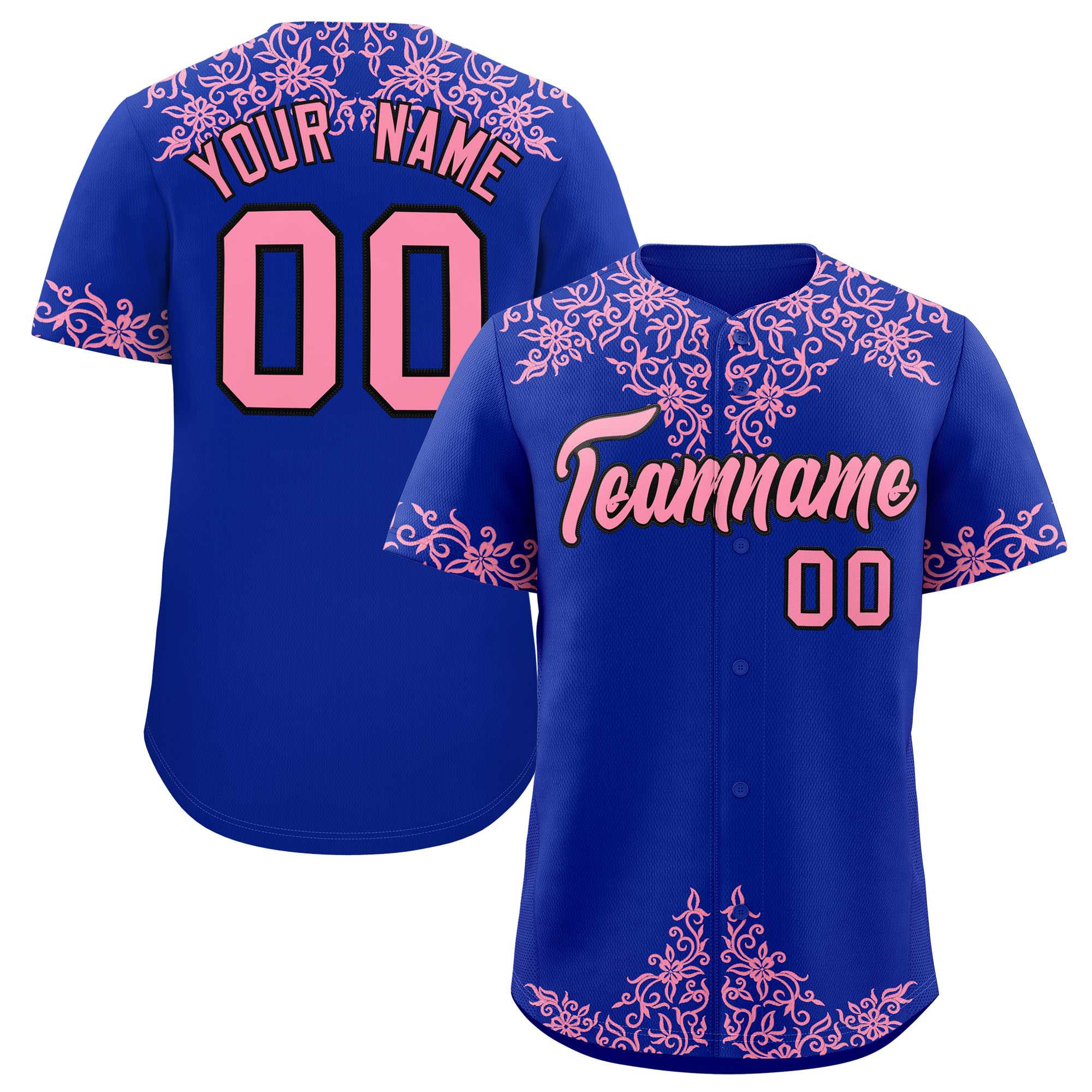 Custom Royal Light Pink Baroque Style Personalized Baseball Jersey| KXKSHOP