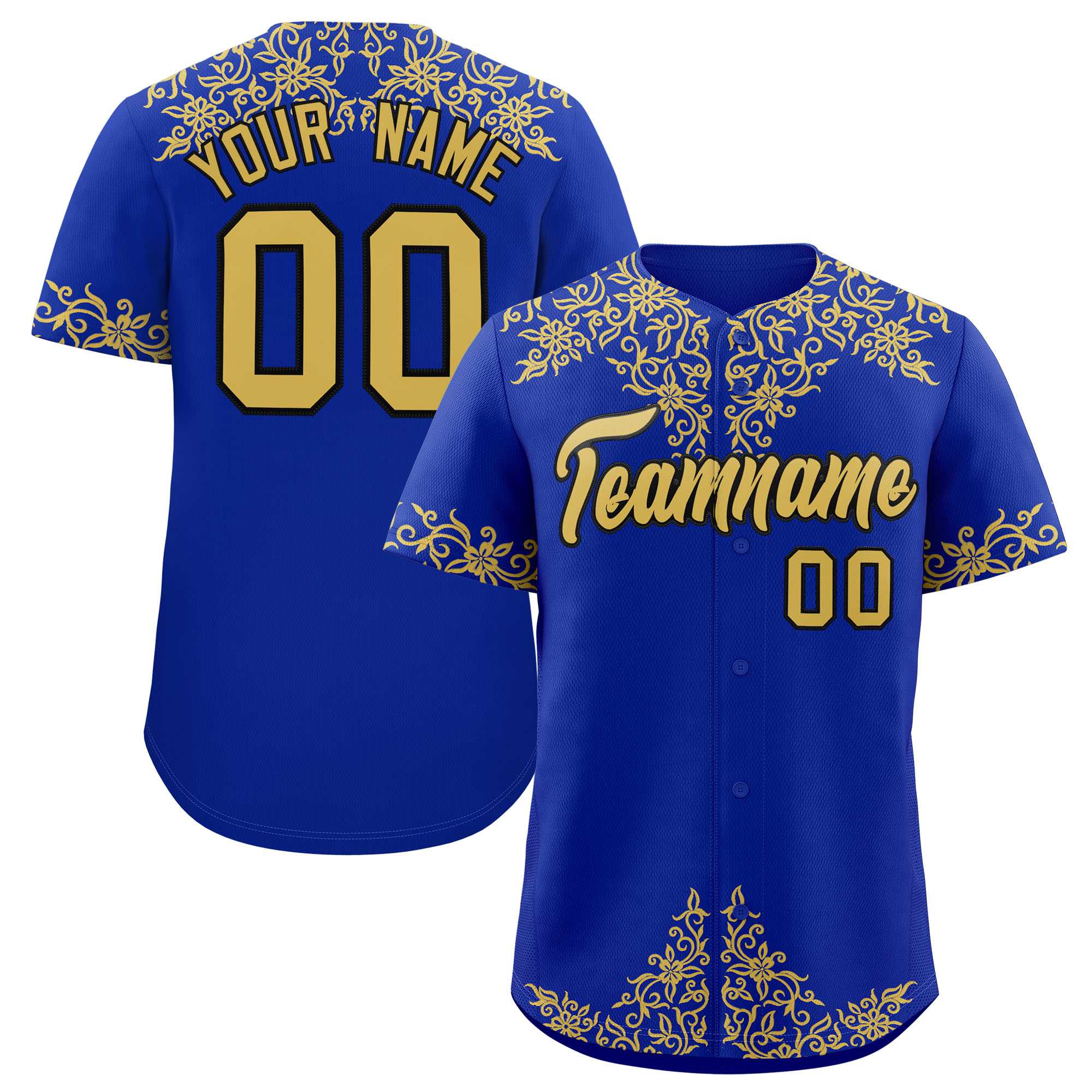 Custom Royal Old Gold Baroque Style Personalized Baseball Jersey| KXKSHOP