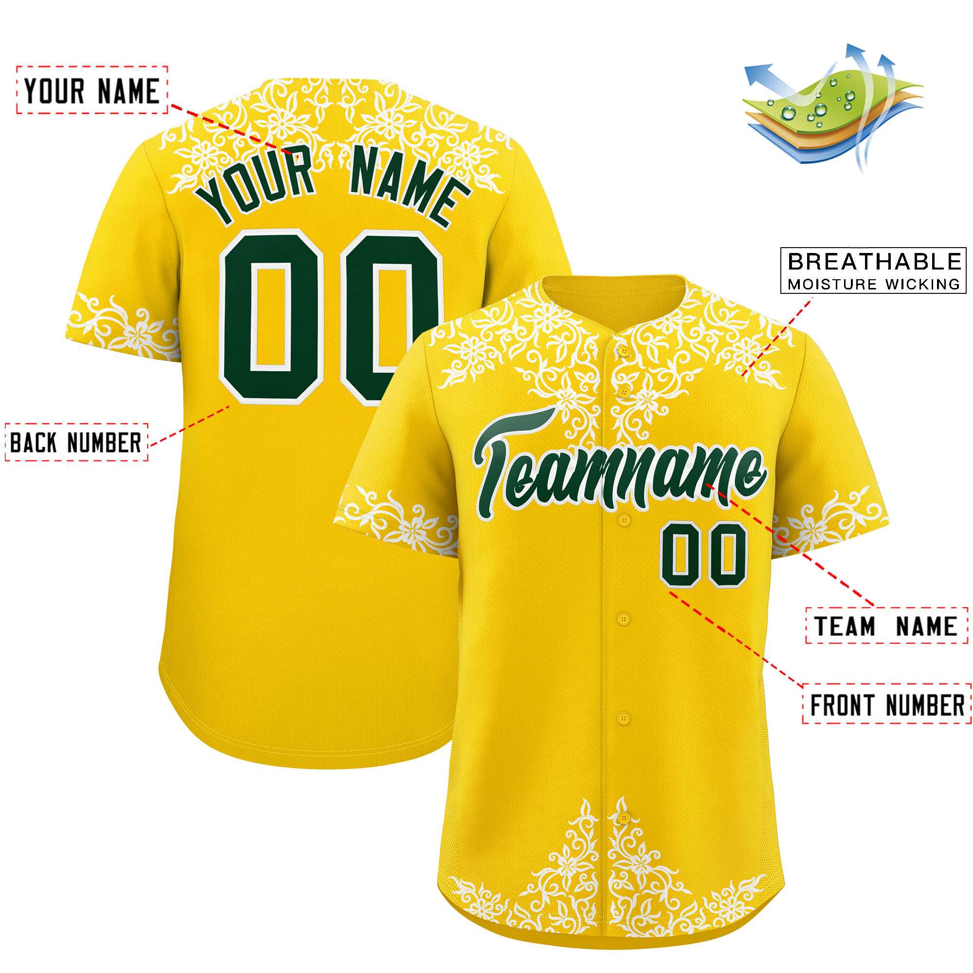 Custom Gold White Baroque Style Personalized Baseball Jersey| KXKSHOP