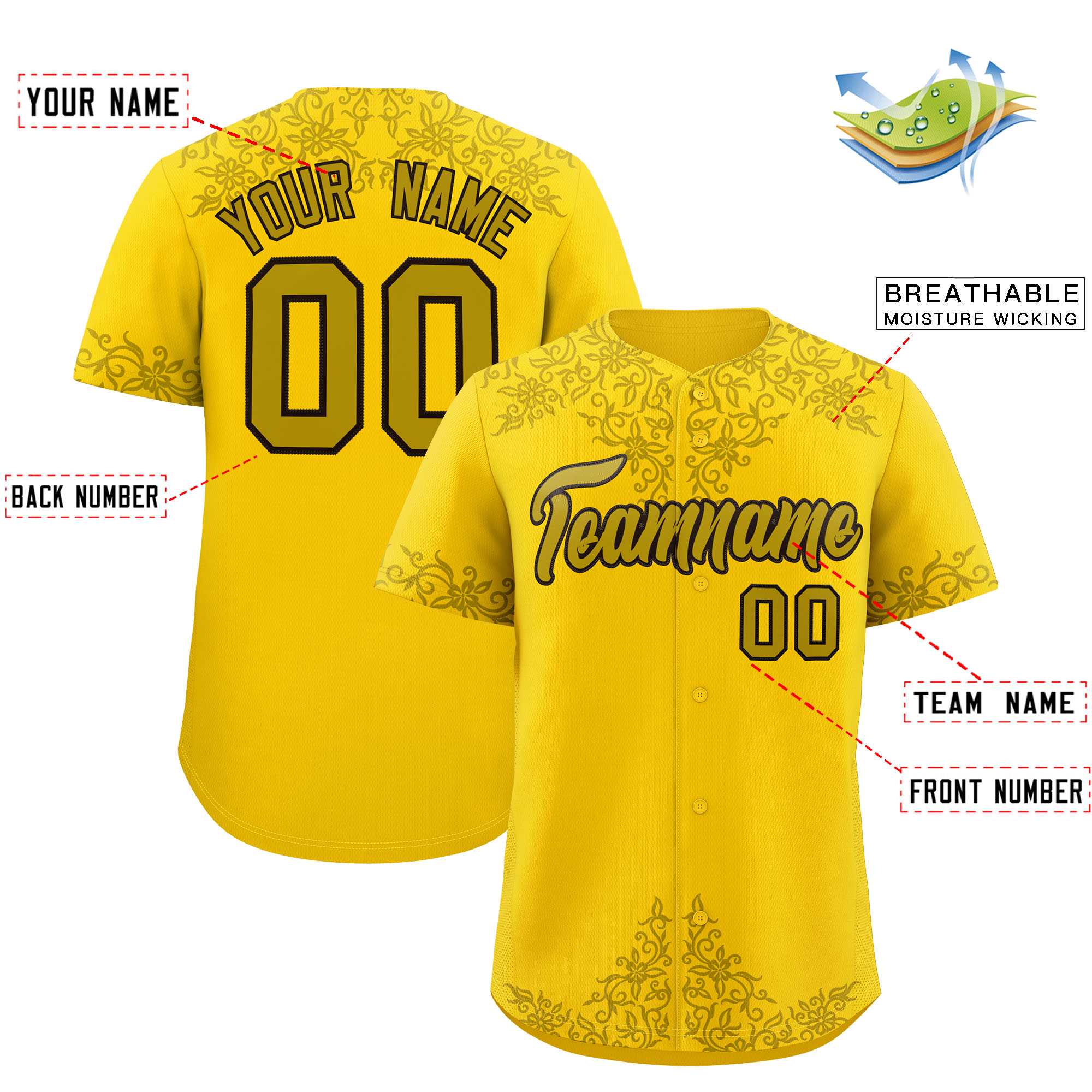 Custom Gold Old Gold Baroque Style Personalized Baseball Jersey| KXKSHOP