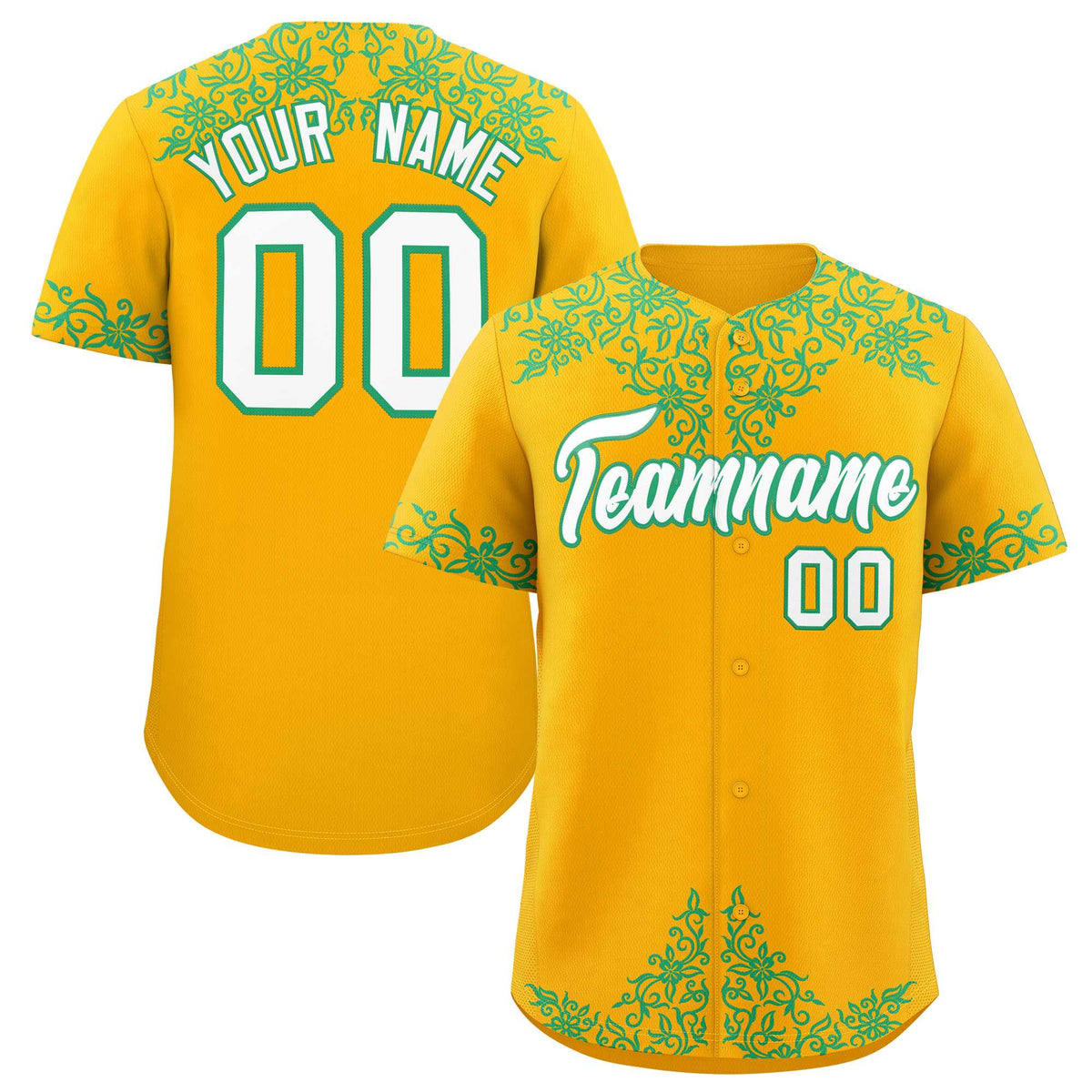 Custom Yellow Bright Green Baroque Style Personalized Baseball Jersey| KXKSHOP